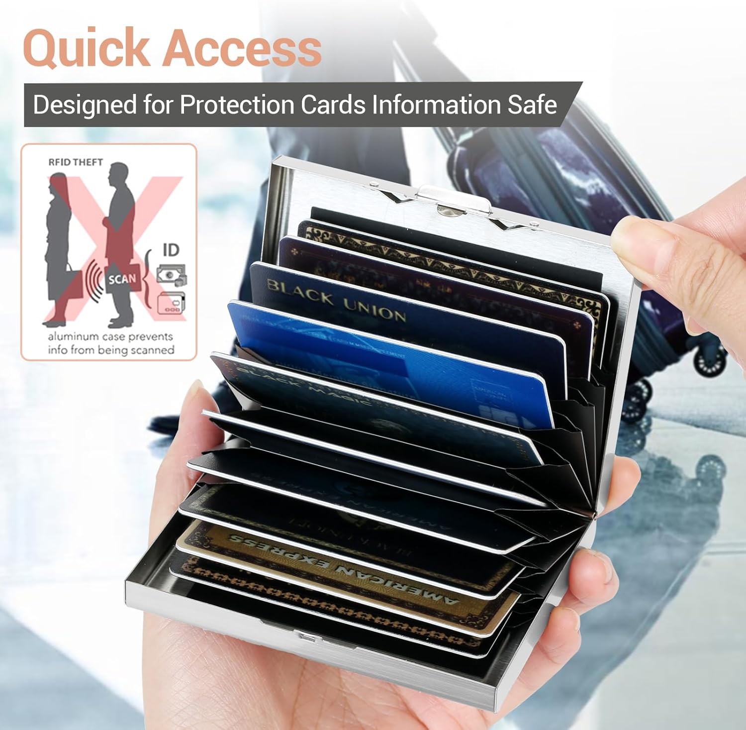 BONSYL® Metal Card Holder Wallet | Minimalist RFID Blocking Wallet for Men & Women | Card Holder with Money Clip/Cash Strap | Easy Access Money & Cards - Image 6