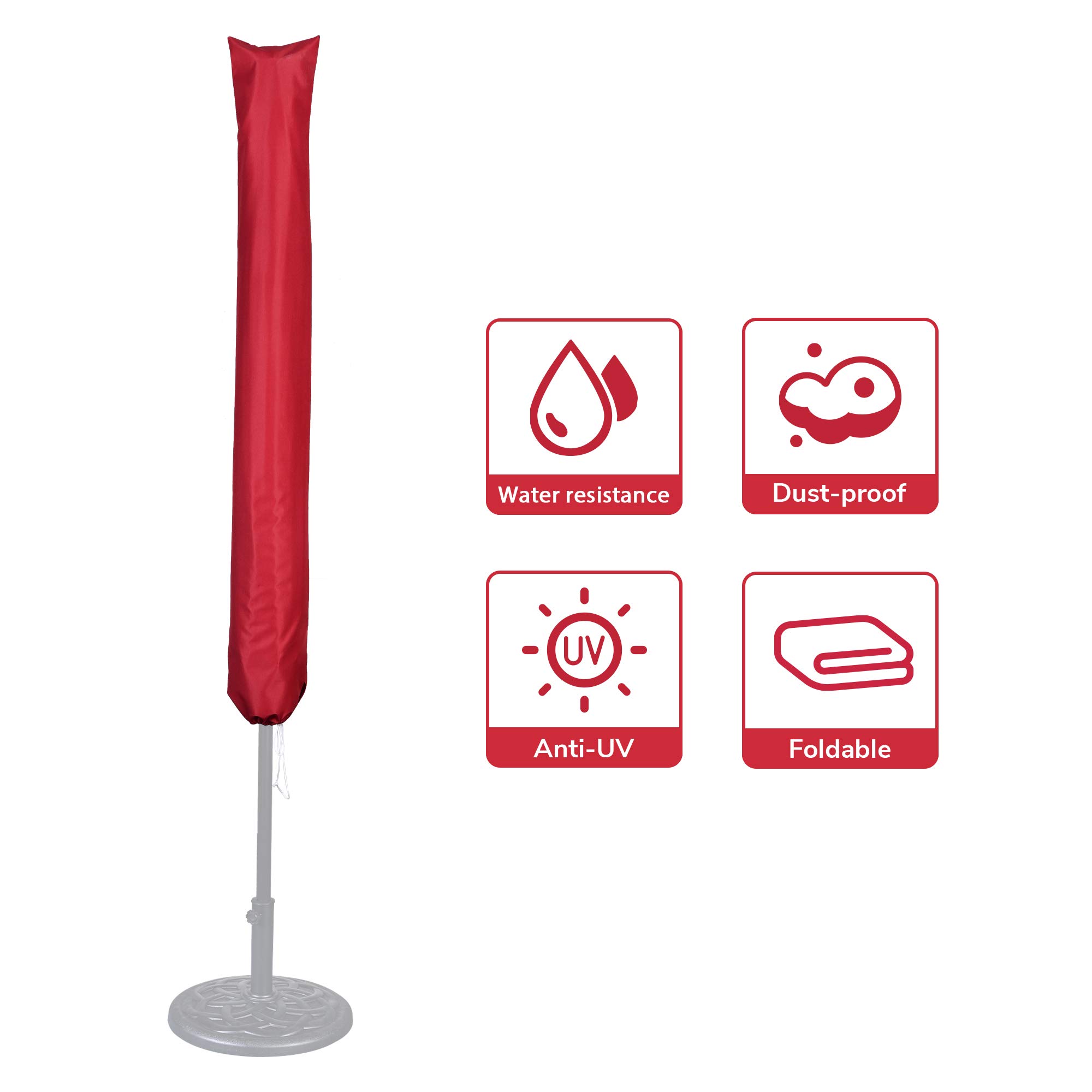 Yescom Patio Umbrella Protective Weatherproof 180gsm Polyester Cover Bag Fit 9 to 13 Ft Umb Red