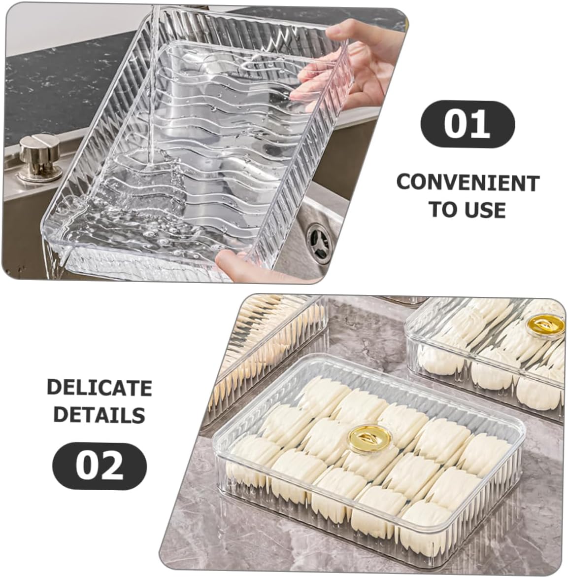 Refrigerator Storage Bin Lid Dual and Dumpling Holder Food Container for Fresh Fruits and Vegetables Kitchen Organizer for Freezer and Pantry Use