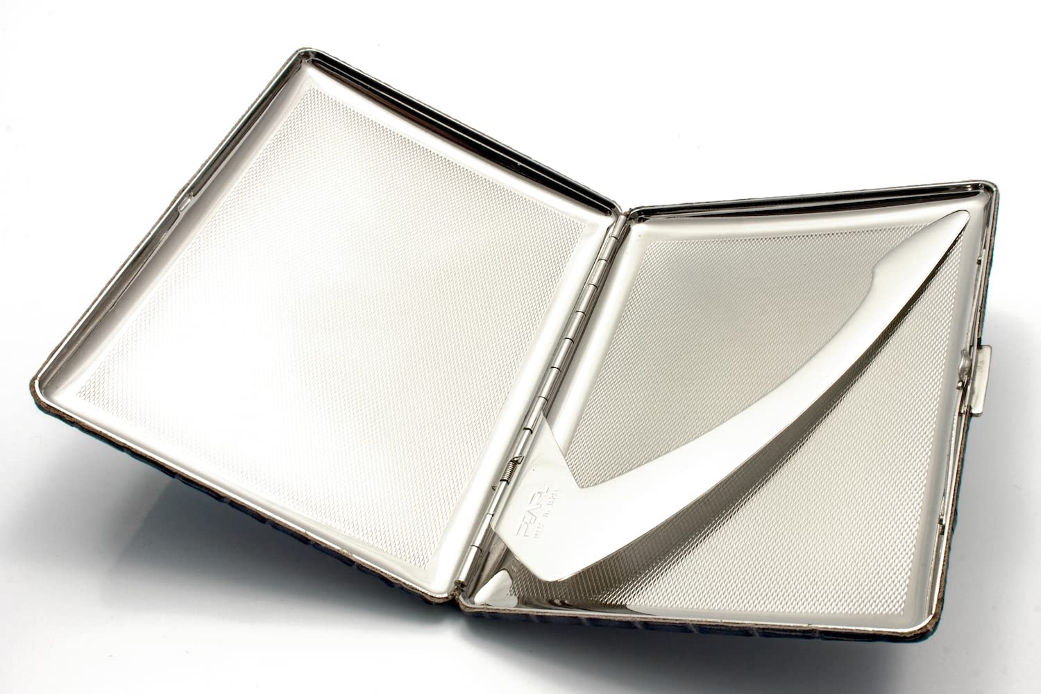 Pearl - Portasigarette per 9 sigarette normali (85 pezzi) / 100 (04980 – 30) – 1 lato – Pelle bovina grigia (goffratura lucertolo) – Clip in metallo – Chiusura di alta qualità – Made in Japan