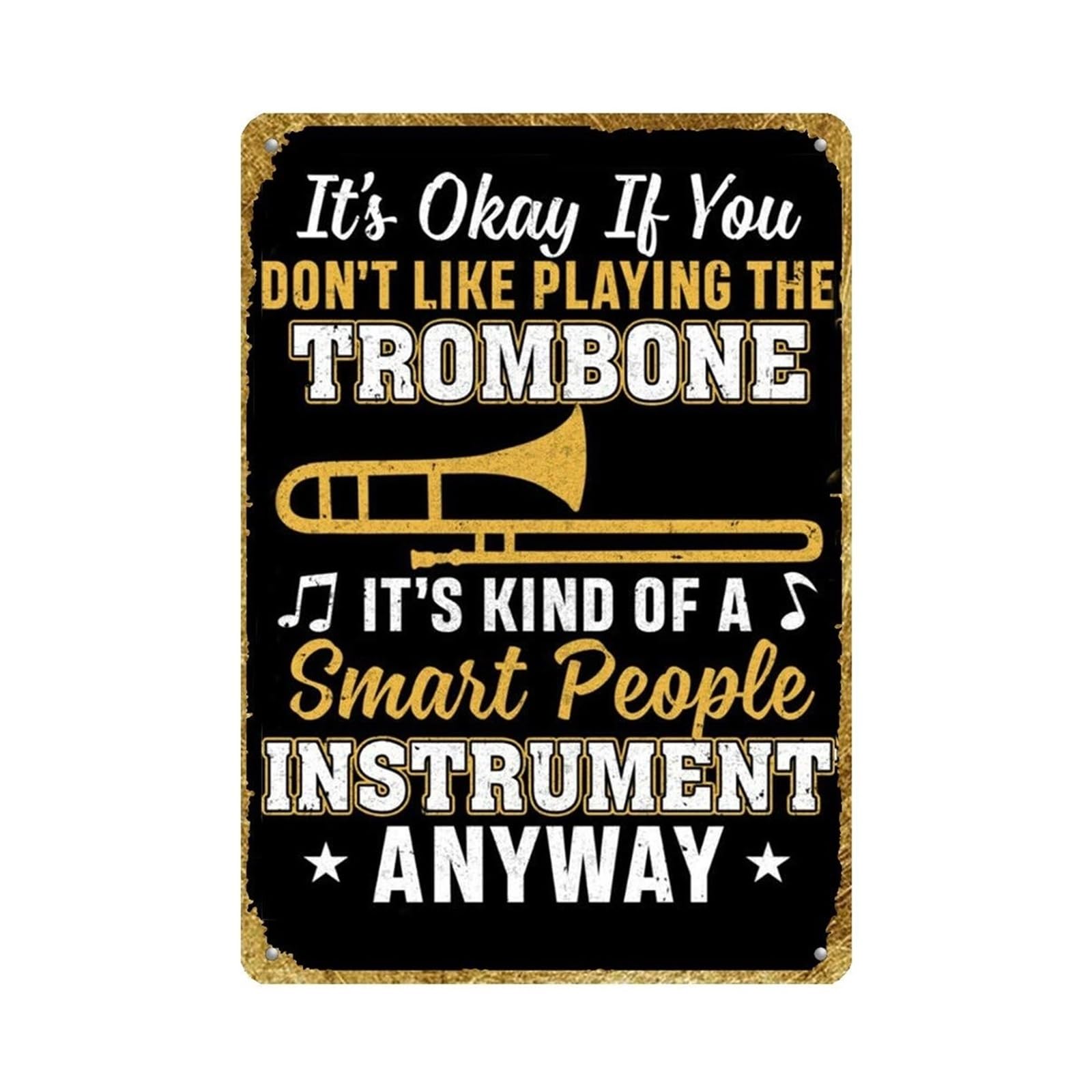MCQWOMFQAK Distressed Vintage Trombone Metal Sign Retro Music Instrument Decor for Man Cave Gaming Room Gift for Musicians 8 X 12 inch
