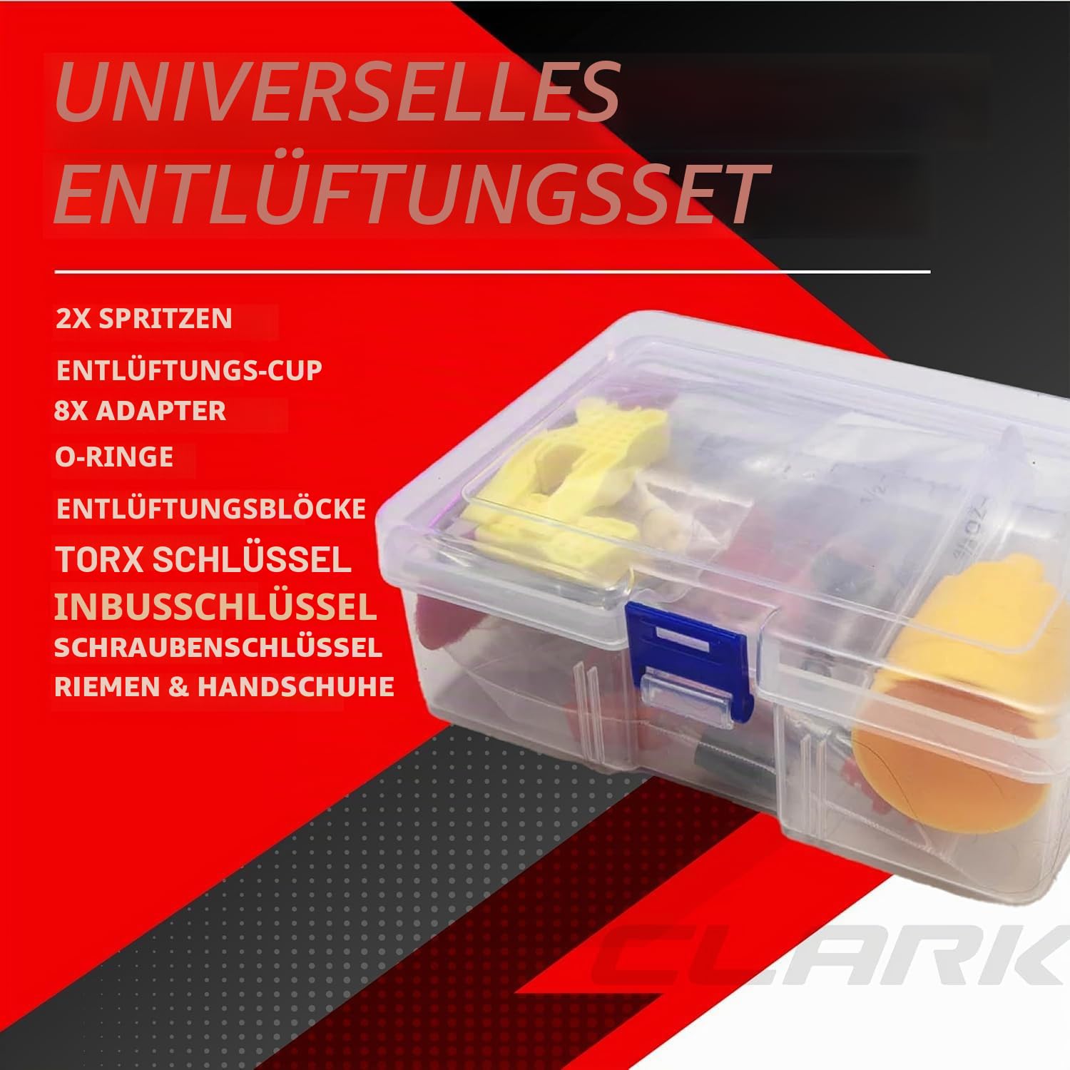Clarks Cycle Systems Universal-Entlüftungskit für hydraulische Scheibenbremsen, kompatibel mit Clarks, Shimano, Avid, Sram, Magura und den meisten Anderen Marken