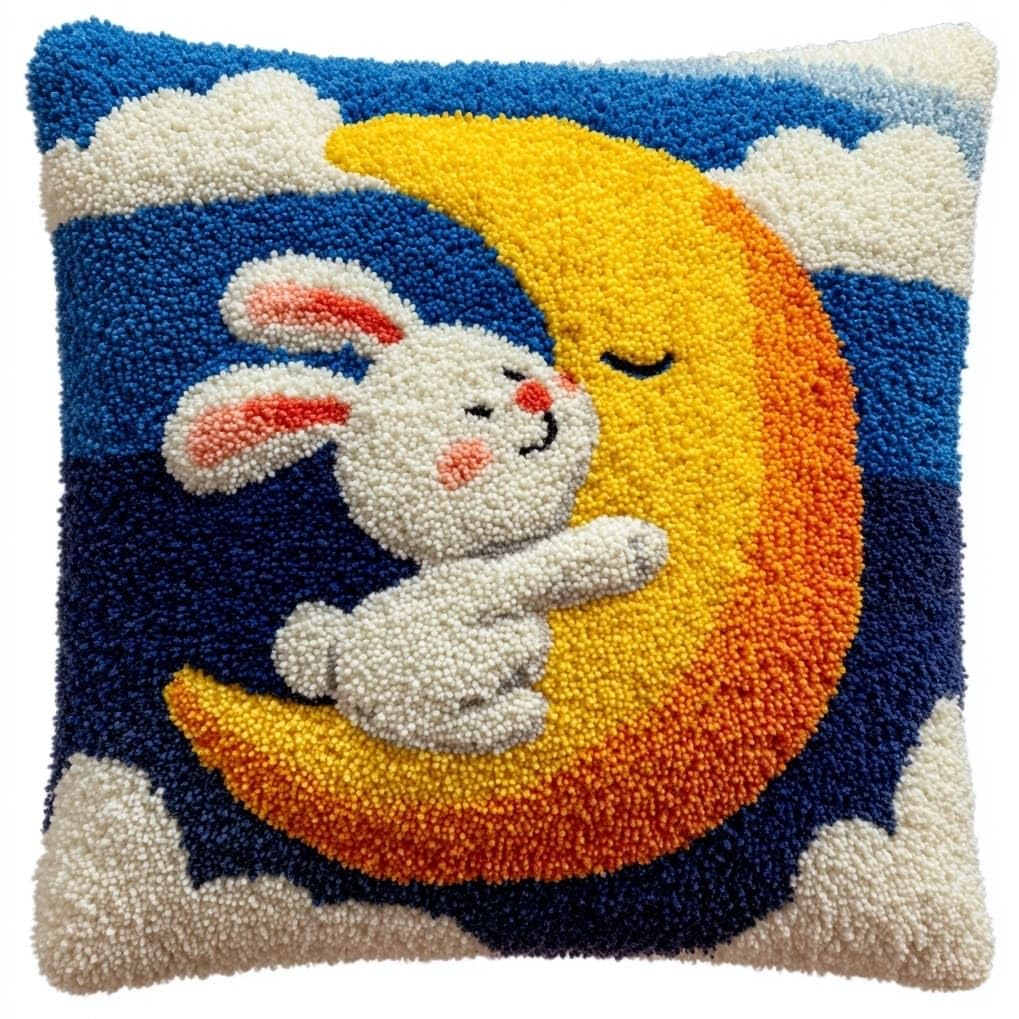 AxiangziK Latch Hook Pillow Kit for Beginners,Rabbit on the Moon