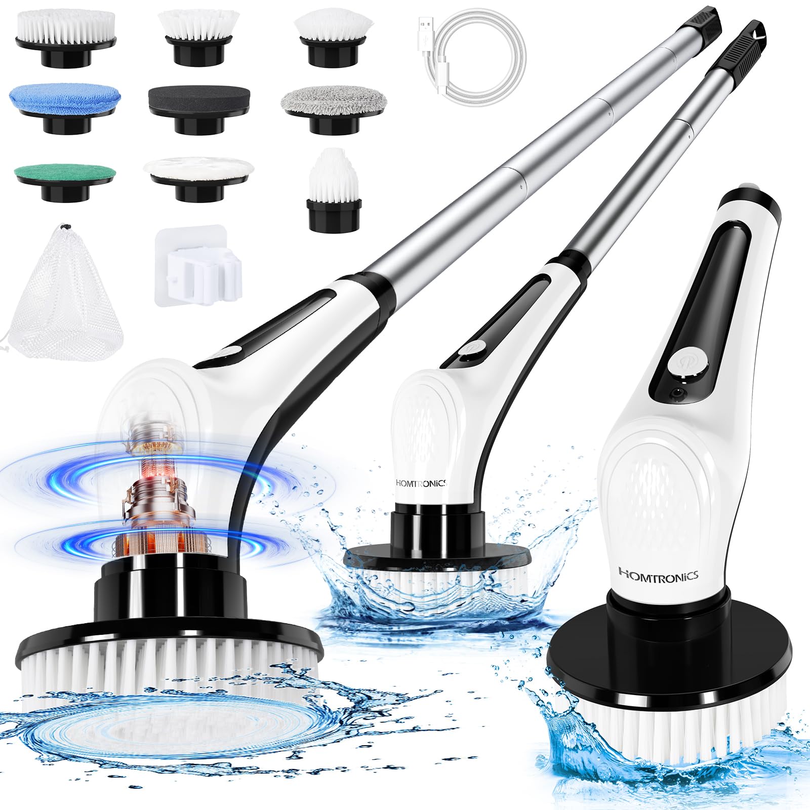 FARI Brosse Électrique Nettoyage Rotative, Brosse De Nettoyage Sans Fil 8 TÊTes De Brosse