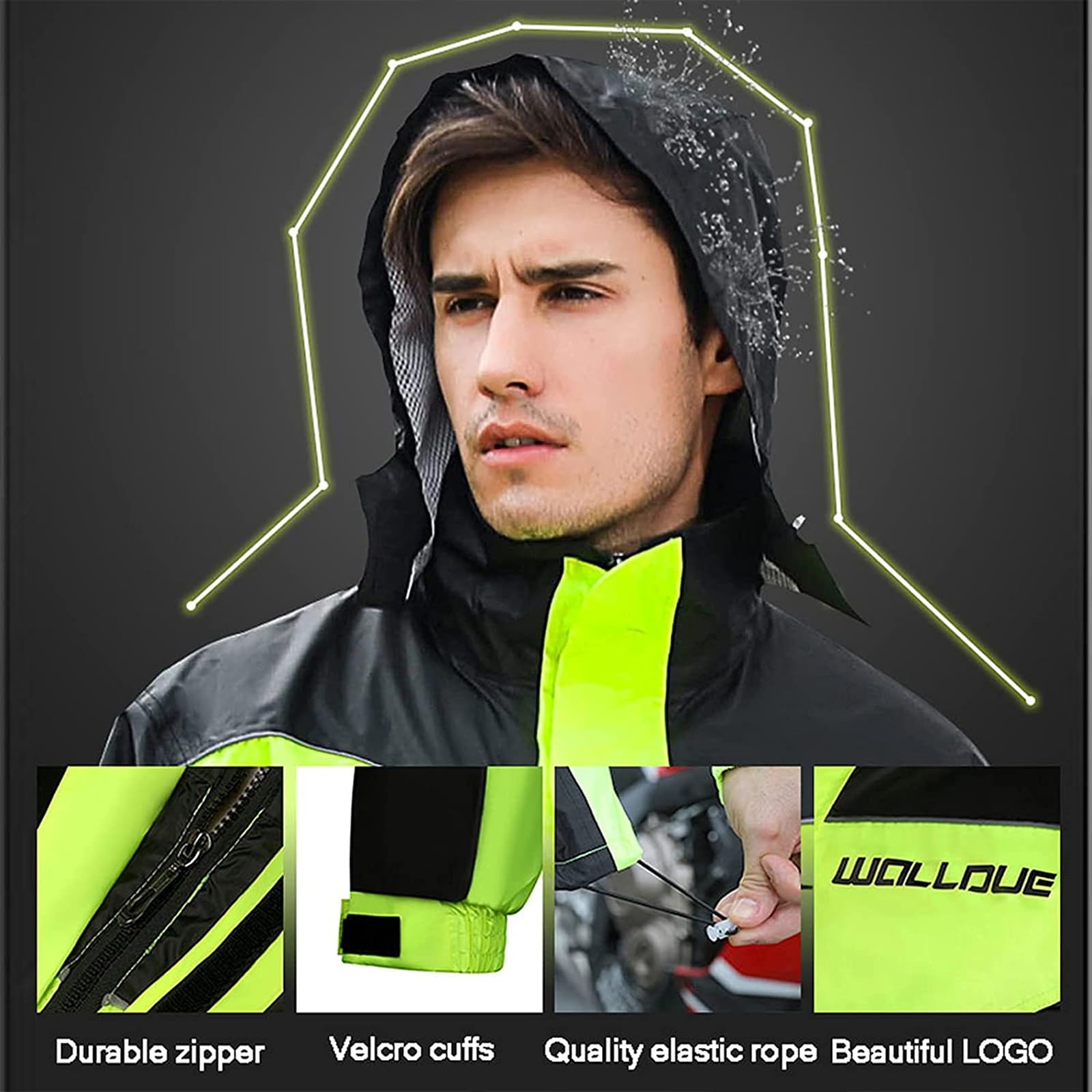 Tuta Antipioggia da Moto Impermeabile Uomo Donna, Abbigliamento da Pioggia, Giacca da Pioggia E Pantaloni da Ciclismo Antipioggia Antivento Traspirante, Moto(White,S)