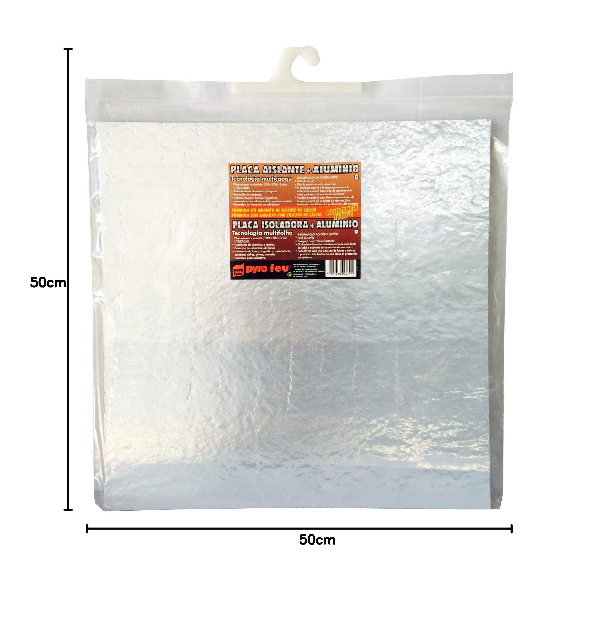 PYRO FeU 24962-6 Placa Aislante Fibra Roca de Aluminio 850ºC 50 x 50 cm, Gris