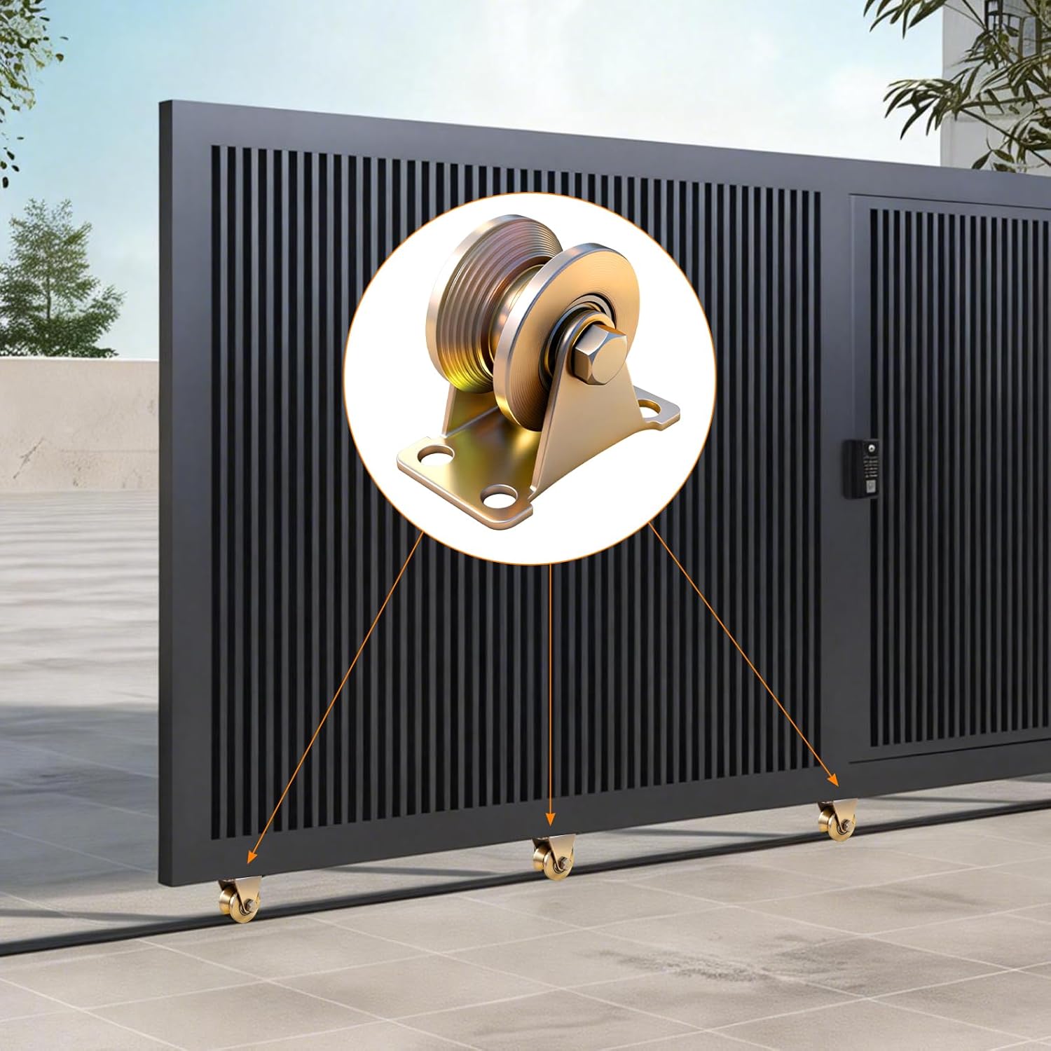 2" V-Groove Sliding Gate Wheels, Heavy-Duty Rigid Casters for Inverted V-Track Rails, Industrial Roller Set with 2500 lb Total Load Capacity, 4-Pack