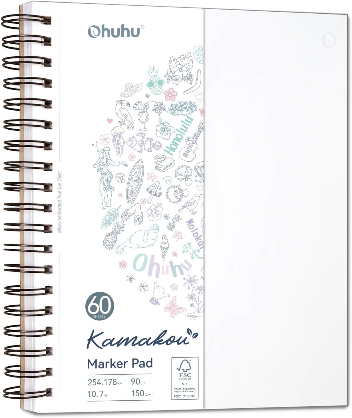 Double-Sided Marker Pad Art Sketchbook Bleedproof - 7"x10" Large Paper Size - 90 lb/150 gsm Smooth Drawing Paper - 60 Sheets/120 Pages - Spiral Bound Sketching Book for Alcohol Markers