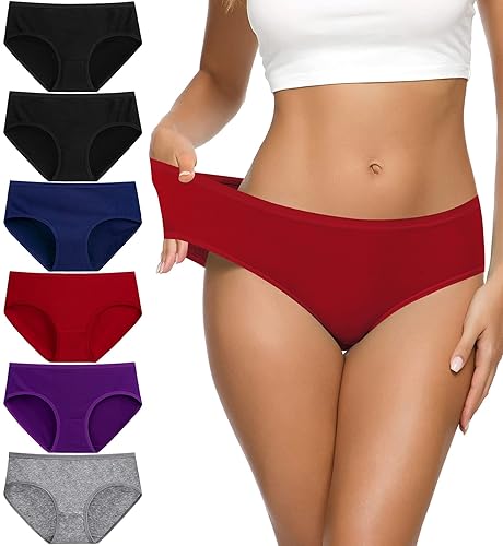 Eiggam Women's Cotton Bikini Panties,High-Cut Full Coverage Stretch Cool Underwear for Women - Multicoloured H - 6 Pack - XX-Large