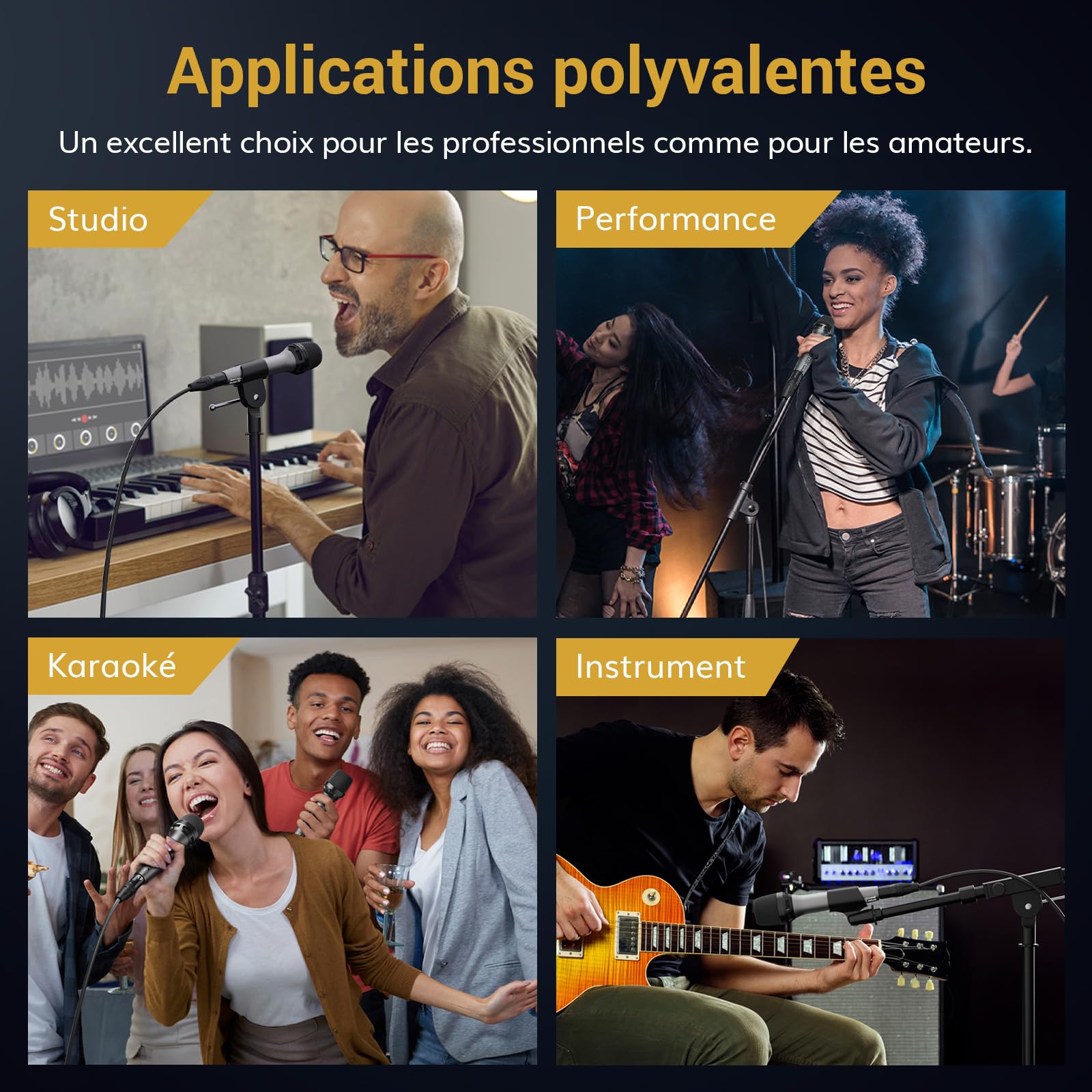 TONOR Micro Dynamique Vocal pour Le Chant, Microphone de karaoké Filaire Portable, Micro de Studio cardioïde avec XLR de 4.5M à 1/4" Câble, adapté aux Haut-parleurs/ampli/activités de Plein air D5