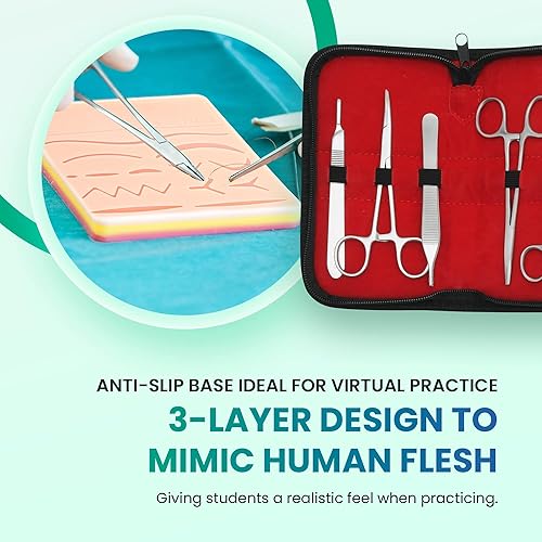 Miniatura 6 de Kit completo de práctica de sutura para entrenamiento de sutura incluye almohadilla de sutura de silicona grande con heridas precortadas y kit de