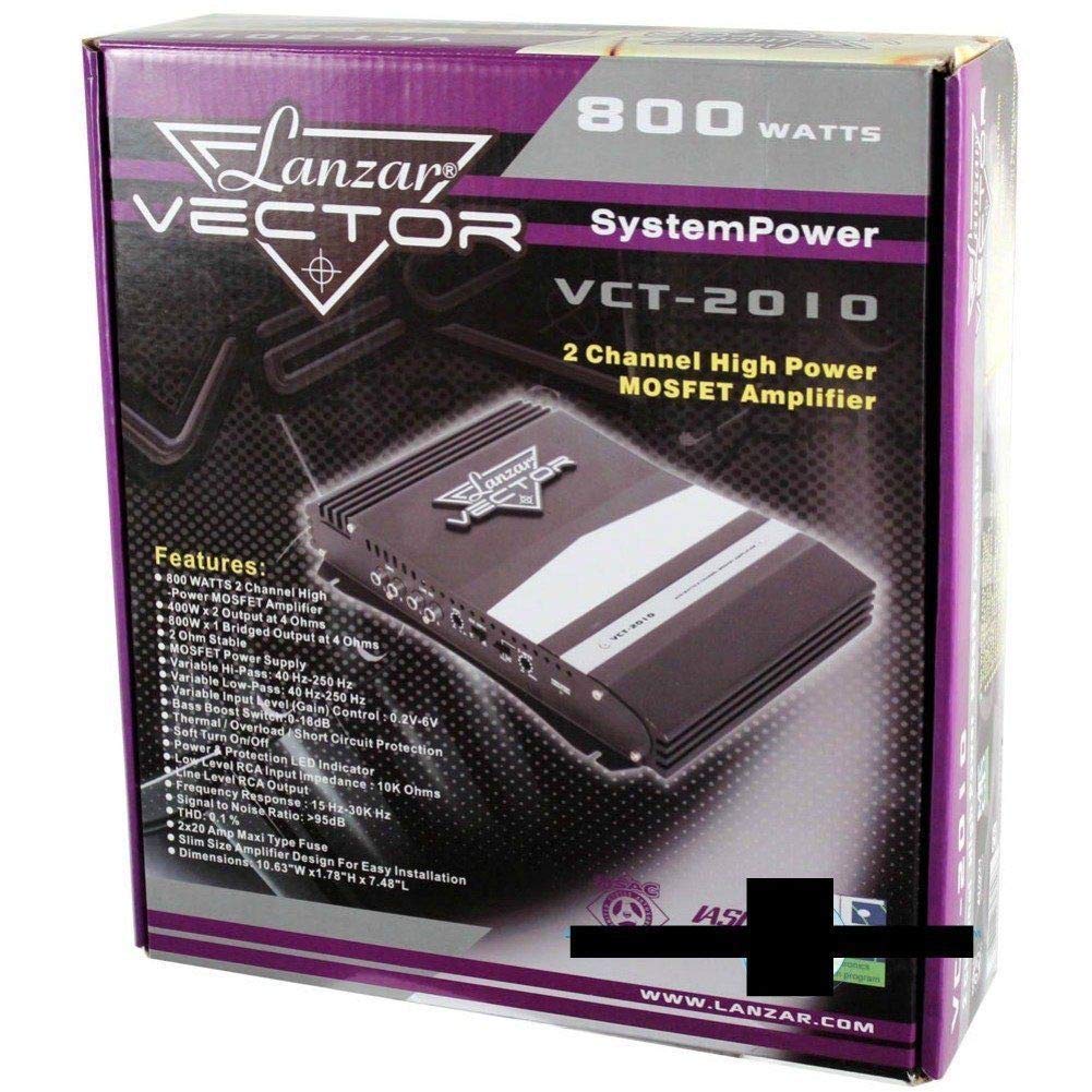 LANZAR VECTOR2010 VECTOR 2010 VCT2010 amplificatore auto a 2 canali 2 ch da 800 watt max 2 x 400 watt max con assorbimento 40 ampere, 1 pezzo