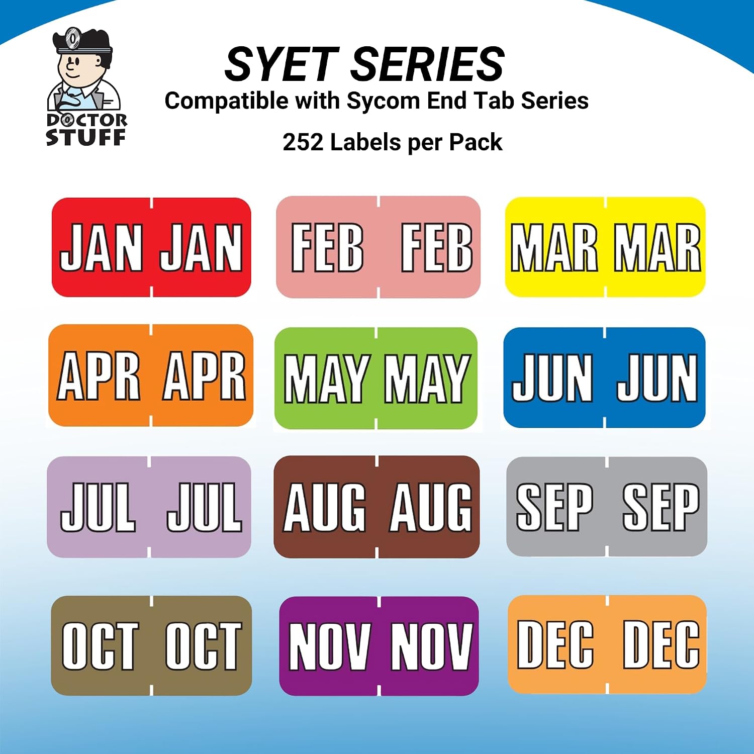 Doctor Stuff - File Folder Month Labels, December, Sycom End Tab Match - SYET Series Stickers, Fluorescent Orange, 3/4" x 1-1/2", 252/Pack