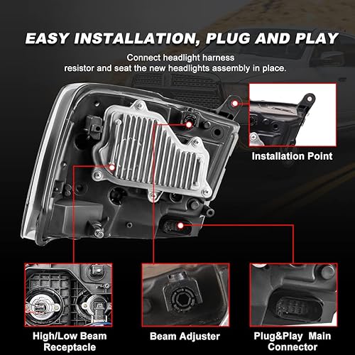 Miniatura 7 de Nixon Offroad Conjunto de faros delanteros para Dodge Ram 1500 2500 3500 2009-2018, proyector de haz alto y bajo con señales de giro ámbar LED,