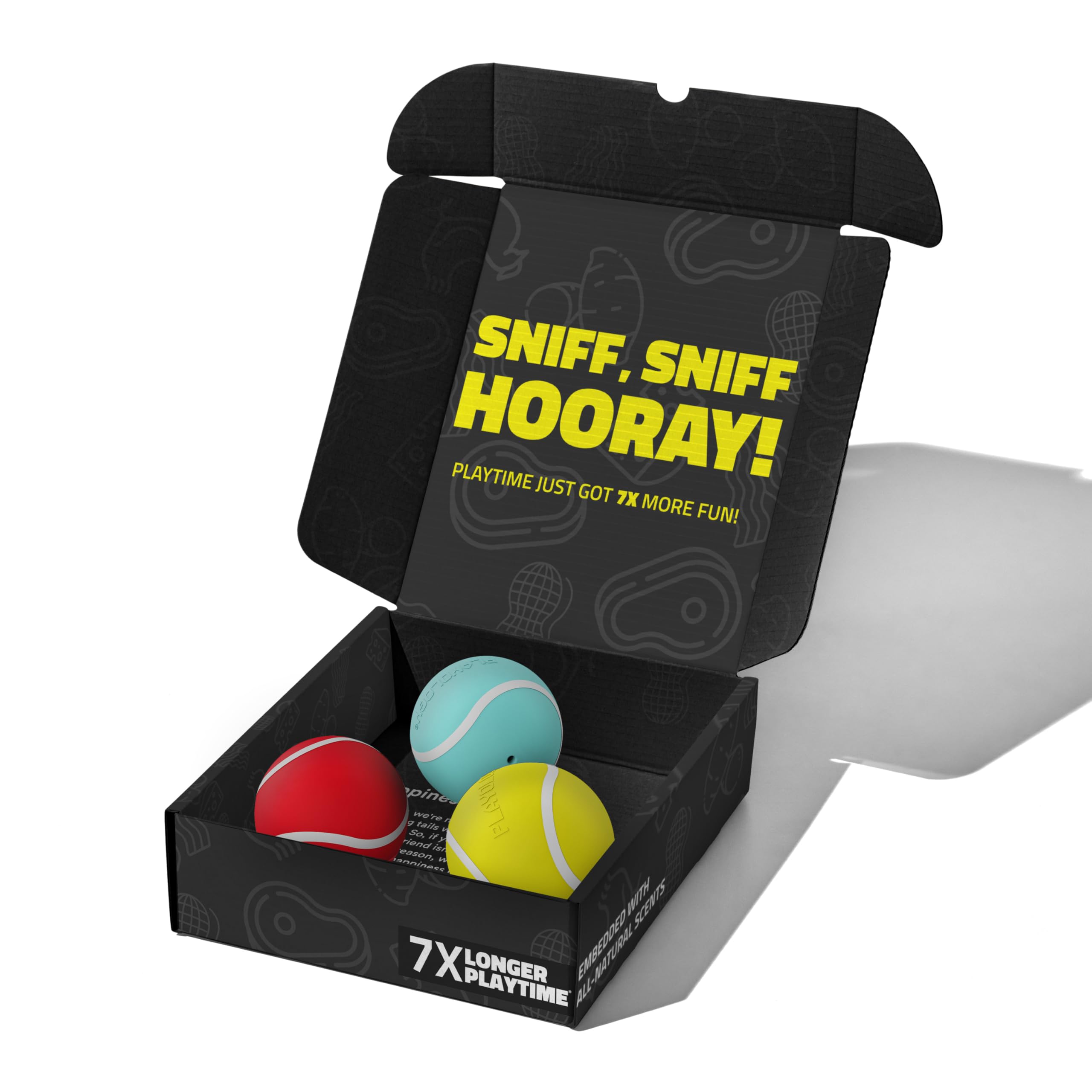 Playology Dog Toys | Rainbow of Scent Chew Toy Gift Box - Medium Squeaky Chew Balls for Dogs | Peanut Butter, Chicken, & Beef Scented Toys - Easy to