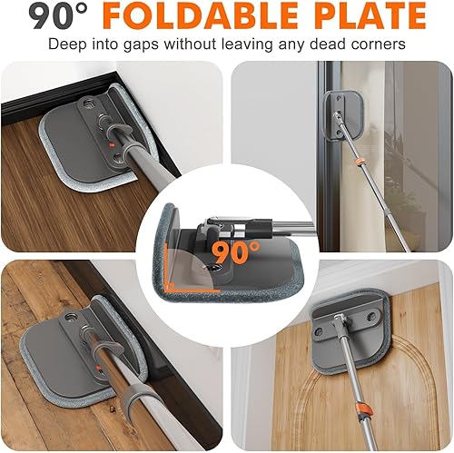 Miniatura 7 de KZKR Juego de trapeador giratorio y cubeta mejorado, sistema de agua limpia y sucia separado, cabezal cuadrado plegable de 360 con almohadilla de