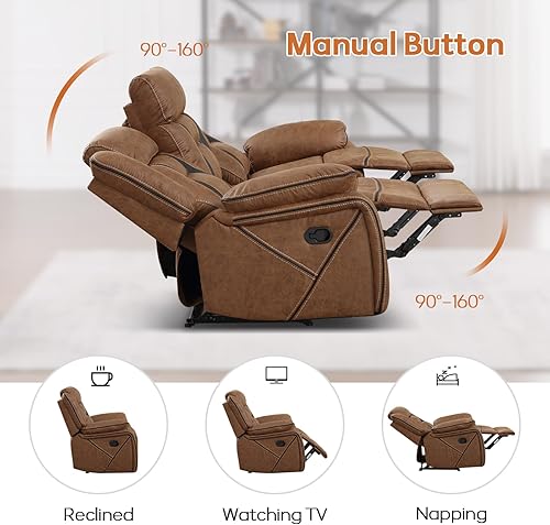 Miniatura 4 de EBELLO Juego de muebles de sofá reclinable de piel sintética para sala de estar, 2 sillas reclinables, juego de sofá reclinable de 3 asientos para