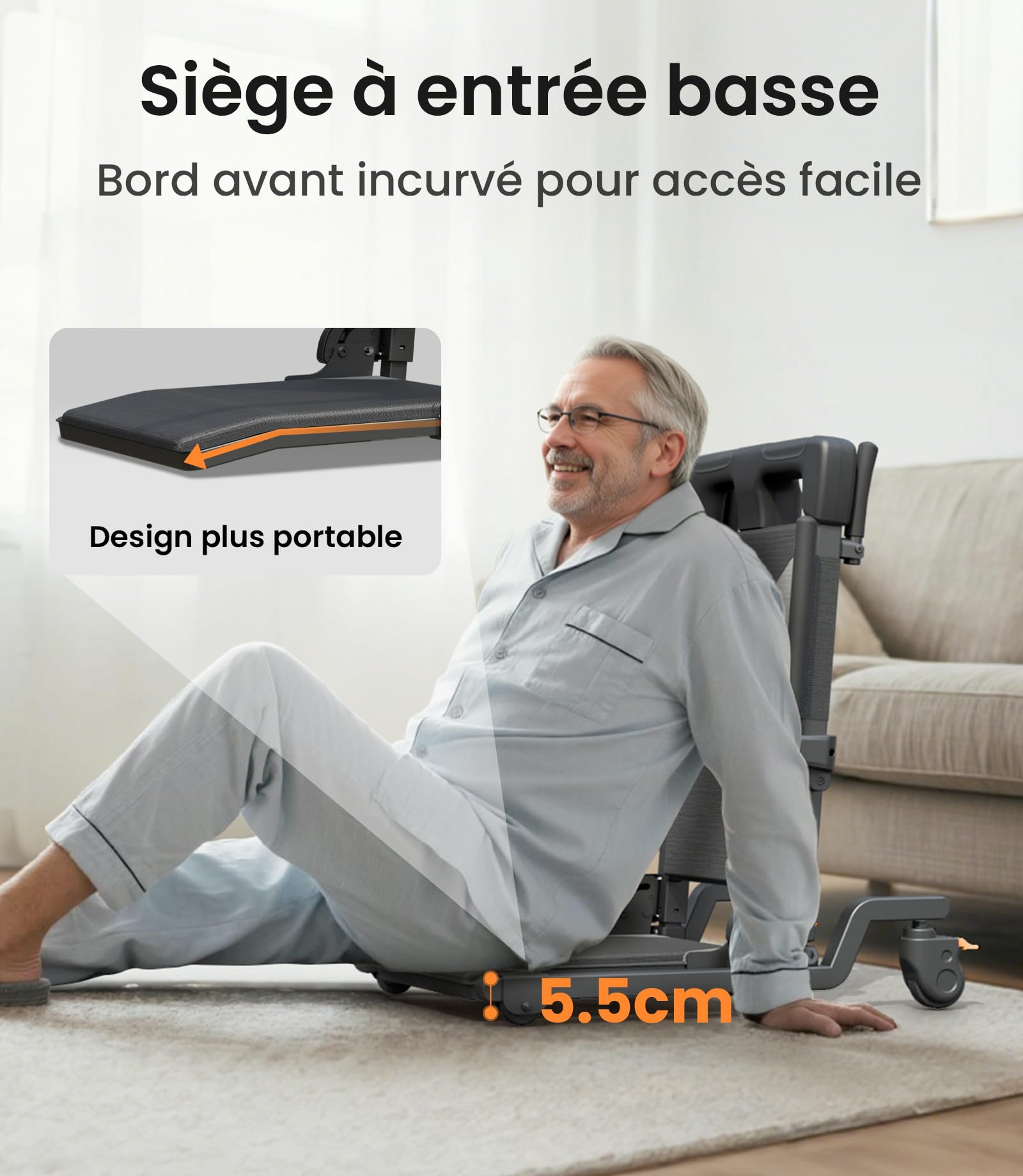 VOCIC AX35 Aide au relevage avec Transfert, roulettes et Freins | Senior domicile, aide après chute, lève-personne transfert, lit canapé fauteuil roulant, 4 roues avec freins compact 160KG