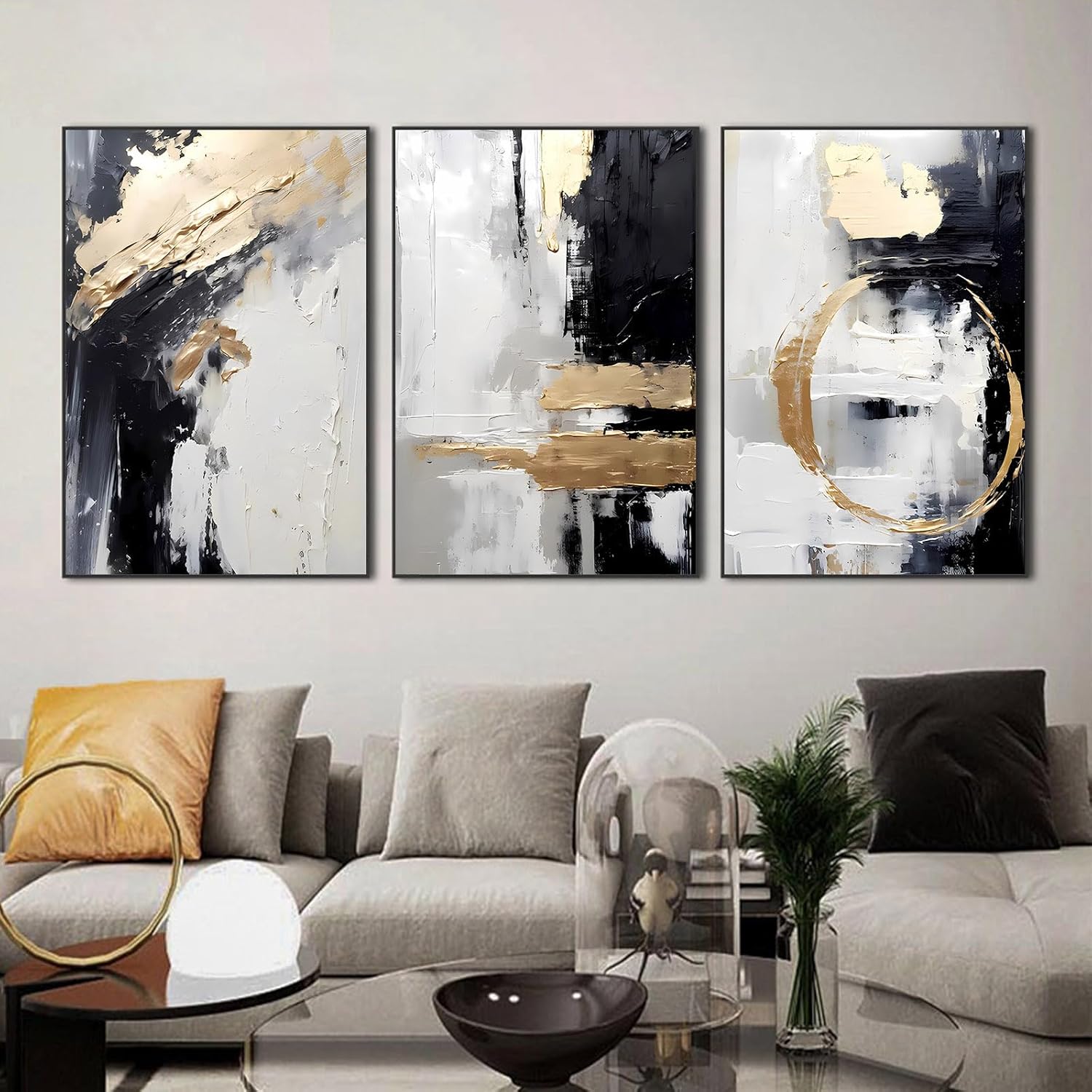 Black Gray Gold Abstract Wall Art Gold Foil Abstract Modern