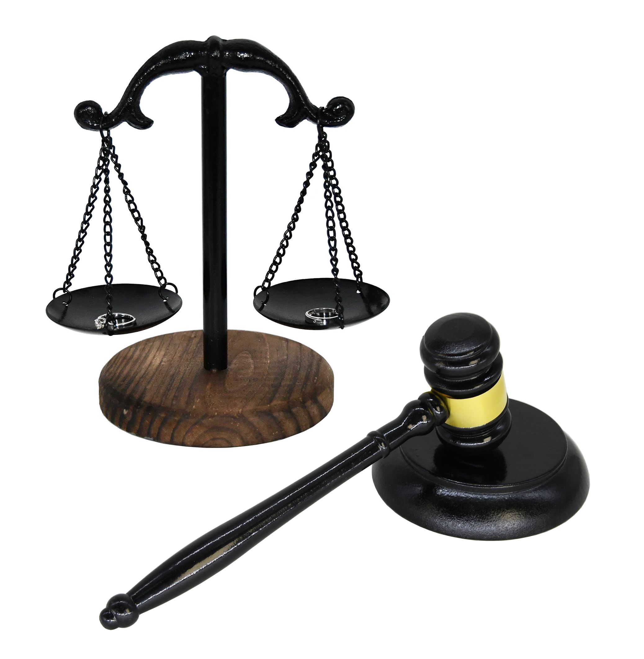 Owlgift Justice Balance Scale with Fixed Beam and Gavel Set – 8” Courtroom Decor with Wooden Base – Decorative Gift for Lawyers, Judges, Auctioneers & Students