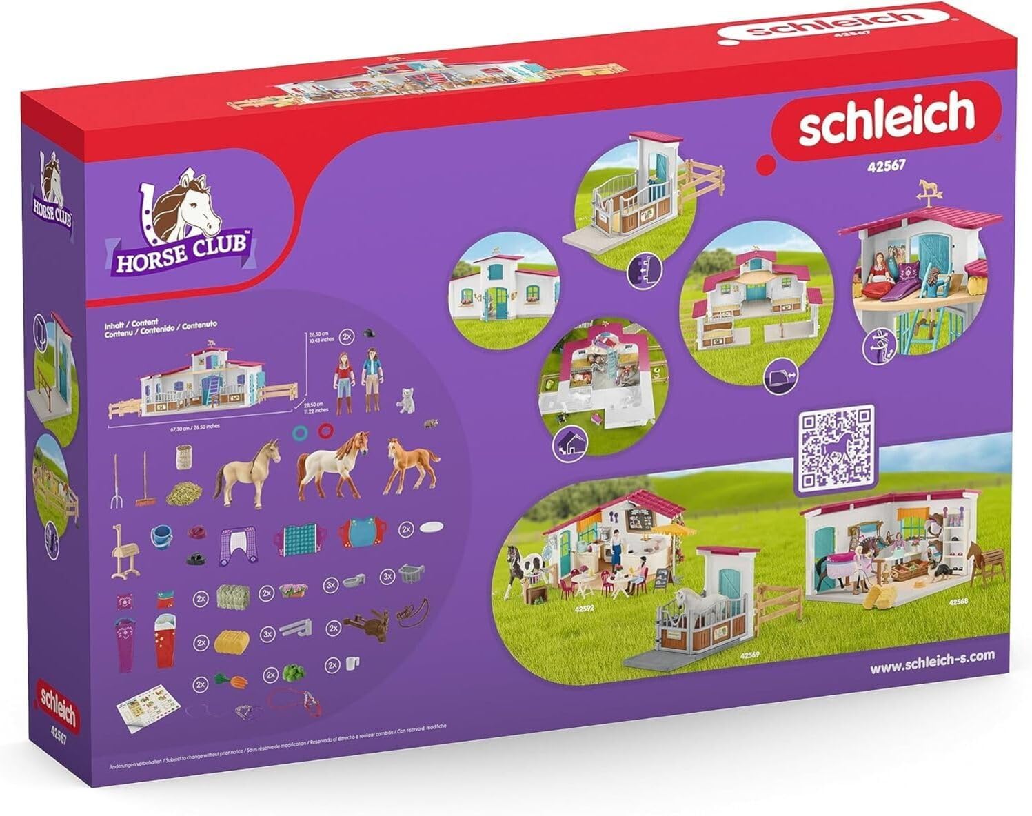 schleich HORSE CLUB | Reiterhof 42567 | Pferdestall mit Hannah, Lisa, 3 Pferden, Pferdeboxen und viel Zubehör | Geschenk für Mädchen & Jungen | Kinder Pferde Spielzeug ab 5 Jahren | Set aus 115 Teilen
