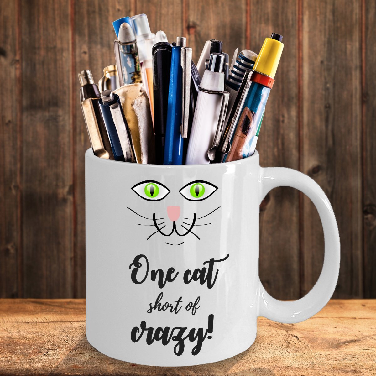 Tazza Divertente "One Cat Short Of A Crazy Cat" – Ceramica 11oz – Regalo Perfetto Per Amanti Dei Gatti - Foto 5
