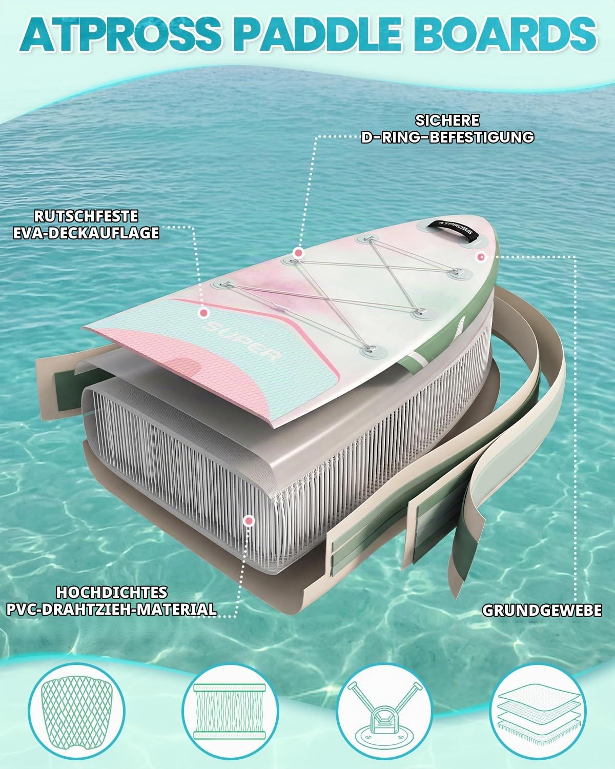 Stand Up Paddling Board,320cm Stand Up | Paddle mit Reichhaltigem Zubehör, SUP Board 200kg Tragkraft mit Eva-Rutschfestem Deck