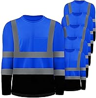 Vista 8 de Zhanmai 6 Pack Long Sleeve Safety Shirt High Visibility Reflective Class 3 Hi Vis Construction Safety Shirt with Pocket