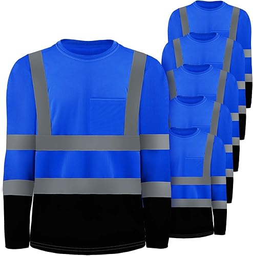Miniatura 8 de Zhanmai 6 Pack Long Sleeve Safety Shirt High Visibility Reflective Class 3 Hi Vis Construction Safety Shirt with Pocket