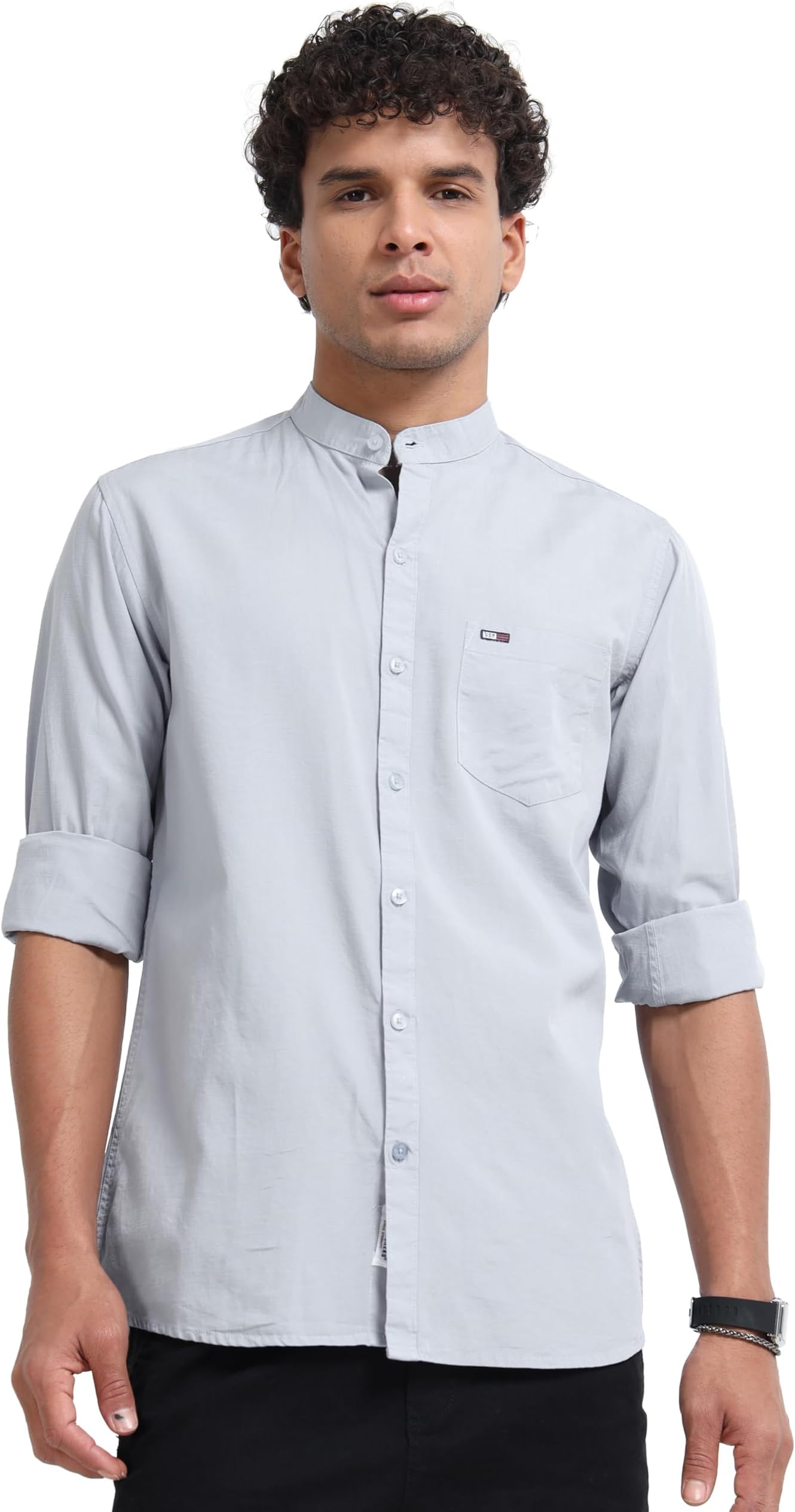 Men’s Cotton Linen Chinese Collar Full Sleeve Casual Shirt | Mandarin Collar Stylish Regular Fit Shirt