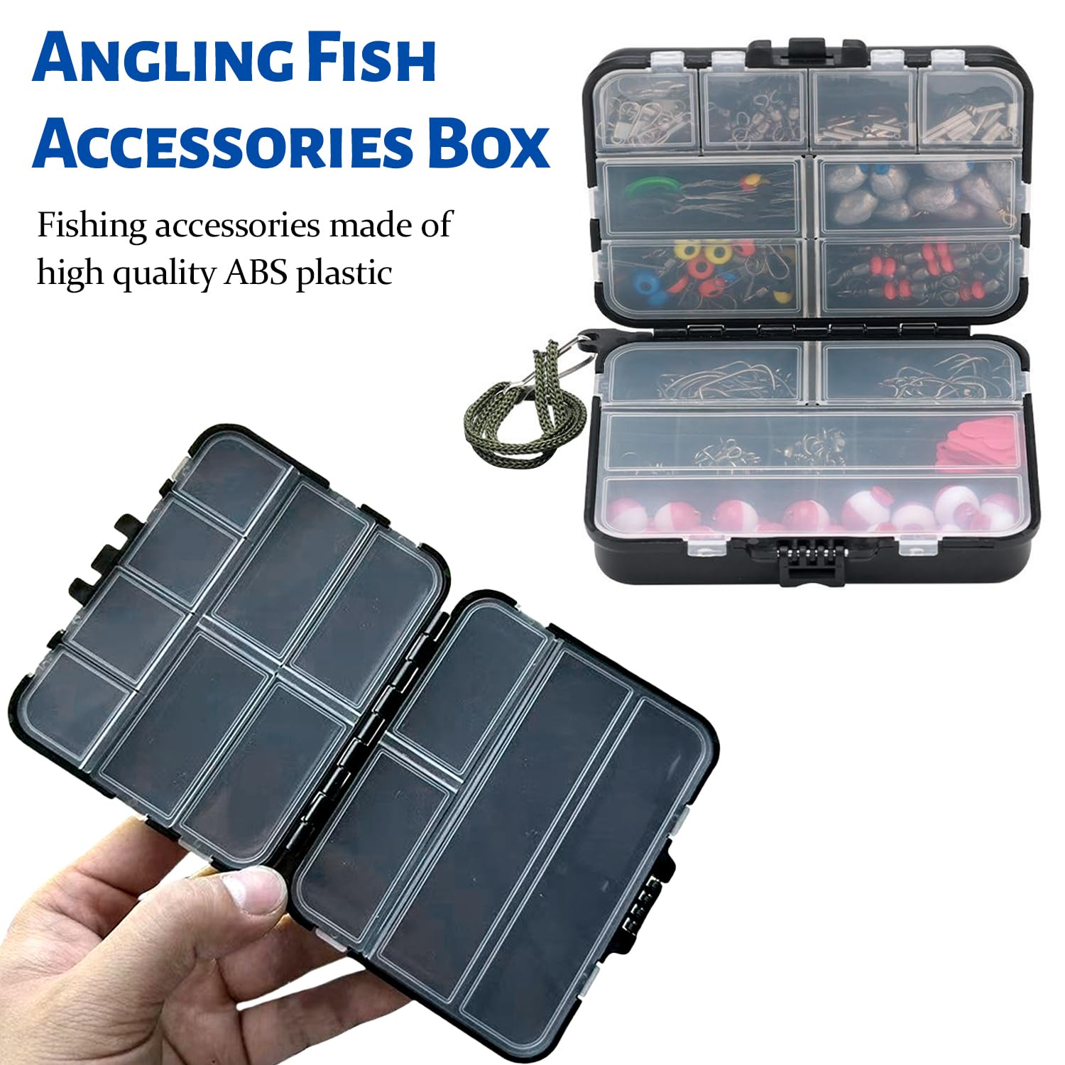 2 cajas de señuelo, doble almacenamiento, impermeable y duradera, caja de almacenamiento para accesorios de pesca, almacenamiento flexible, apto para almacenamiento de accesorios de pesca (Negro)