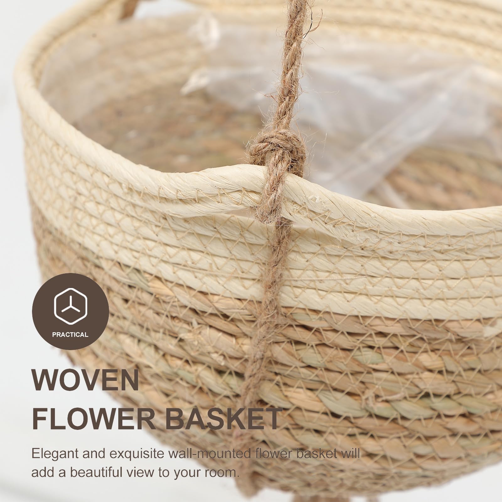 Homoyoyo Cesto Sospeso Intrecciato a 2 Livelli in Materiale Composito per Piante e Fiori, Sospensione per Soggiorno e Giardino, Design Artigianale in Corda Naturale