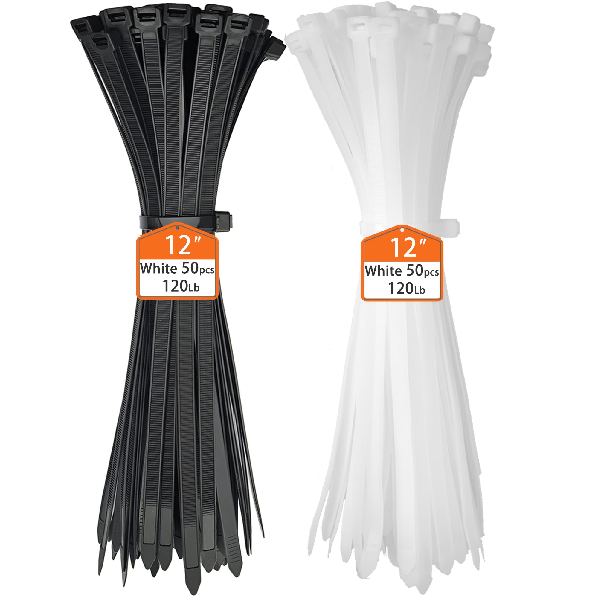 EMINCOUP Colored Zip Ties 12 Inch 100 Pack, Black & White Cable Ties, 120lbs Tensile Strength Self-Locking Plastic Tie Straps for Indoor and Outdoor Use