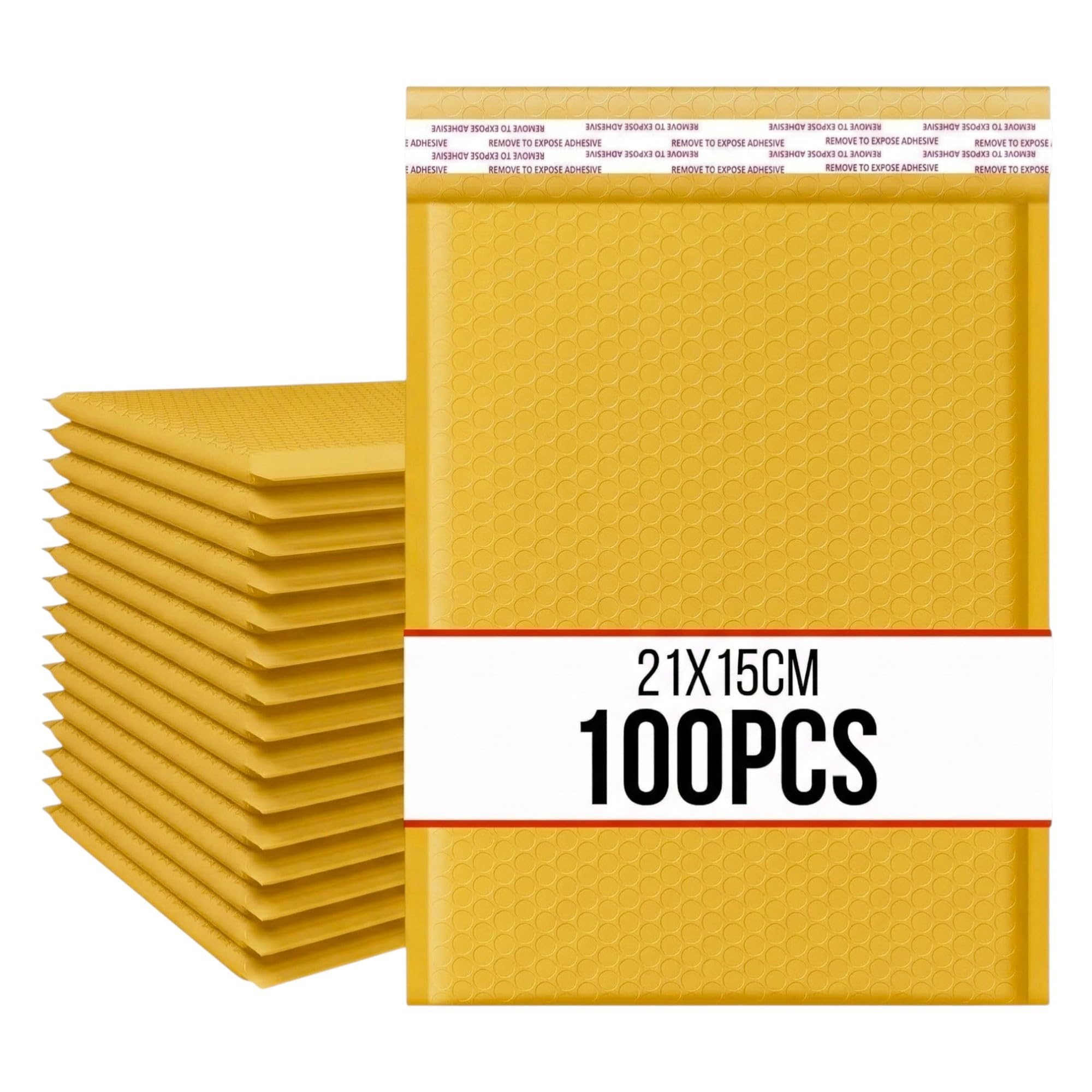 100pcs Waterproof Strong Adhesive Bubble Padded Mailing Bags, Tamper-Proof Shipping Packaging, Durable Protective Postal Self-Seal Jiffy Bags Envelopes - Multiple Colours (Yellow, 21x15cm)