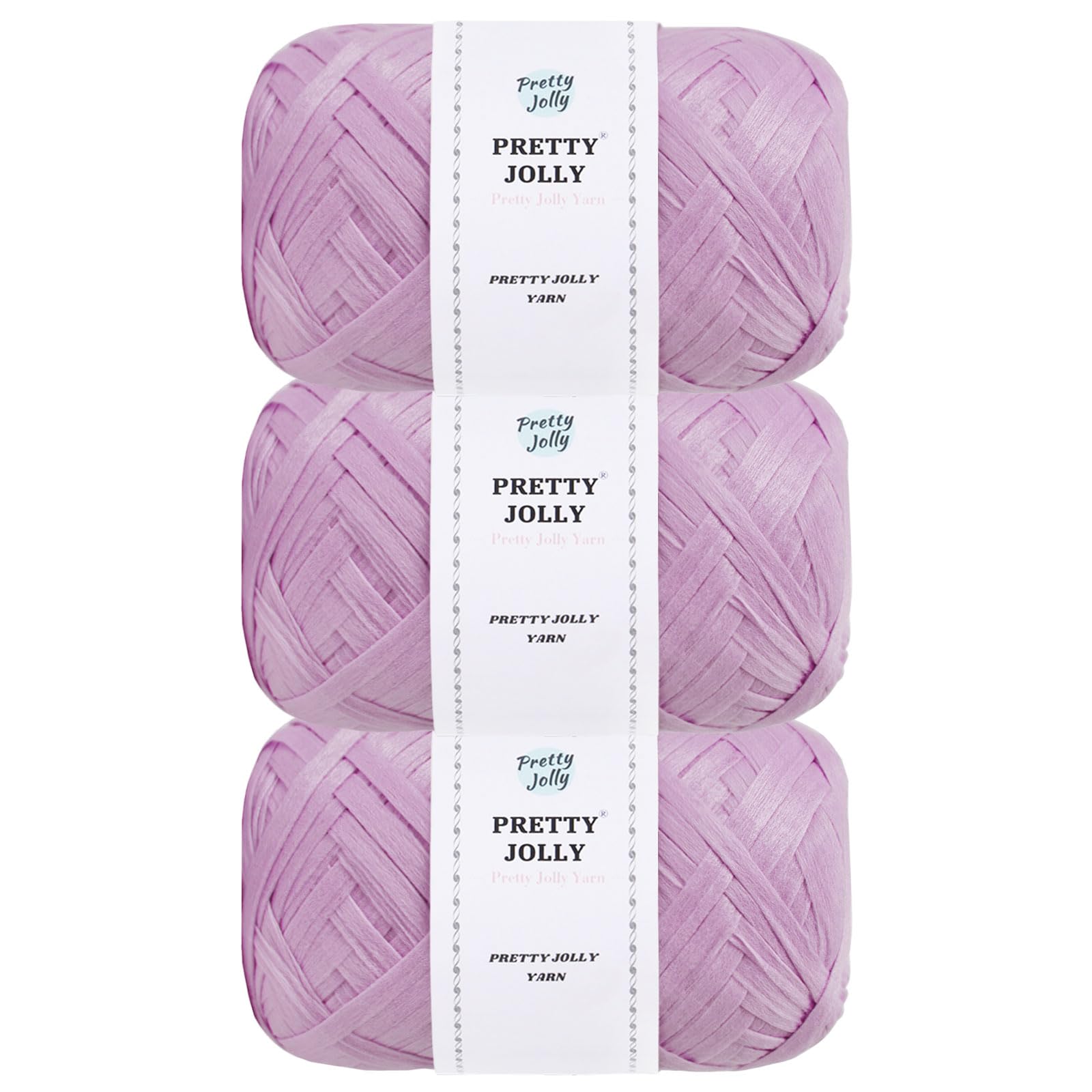 Pretty Jolly 3 Skeins Soft Tape Yarn Ribbon for Knitting - Light Weight Raffia Paper for DIY Gift Wrapping, Crocheting Hat Bag, Polyester, Total Length 3×100m/3×50g (Light Purple) — image 1