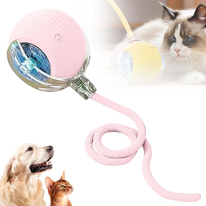 2026 Interactive Rolling Cat Dog Ball Toy – Smart Automatic Self-Moving Pet Toy, Upgraded Smart Automatic Electric Dog Ball for Bored Cats and Dogs (Pink)