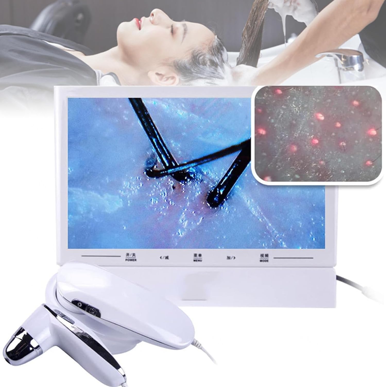 11 Inch Haarhuidanalysator, 50X/200X Huiddiagnose Haaranalysatormachine, Hoofdhuiddetectormicroscoop Voor Het Testen van Haarzakjes en Huidanalyse Voor Hoofdhuid/Puistjes