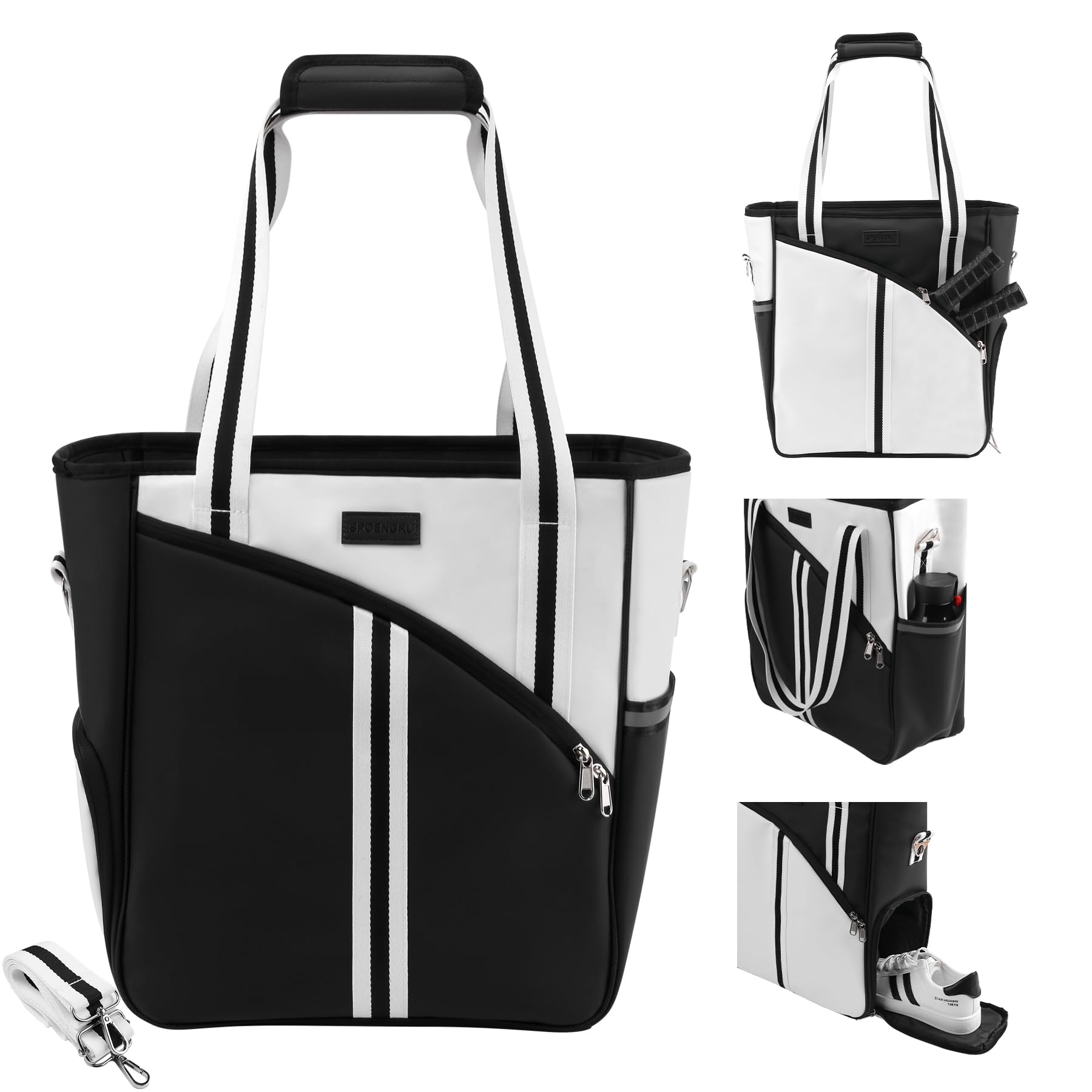 PU Leather Pickleball Bag with Shoe Compartment, Large PickleBall Tote Bags for Women?Multifunctional Daily Travel Work Shopping Pickleball Bags