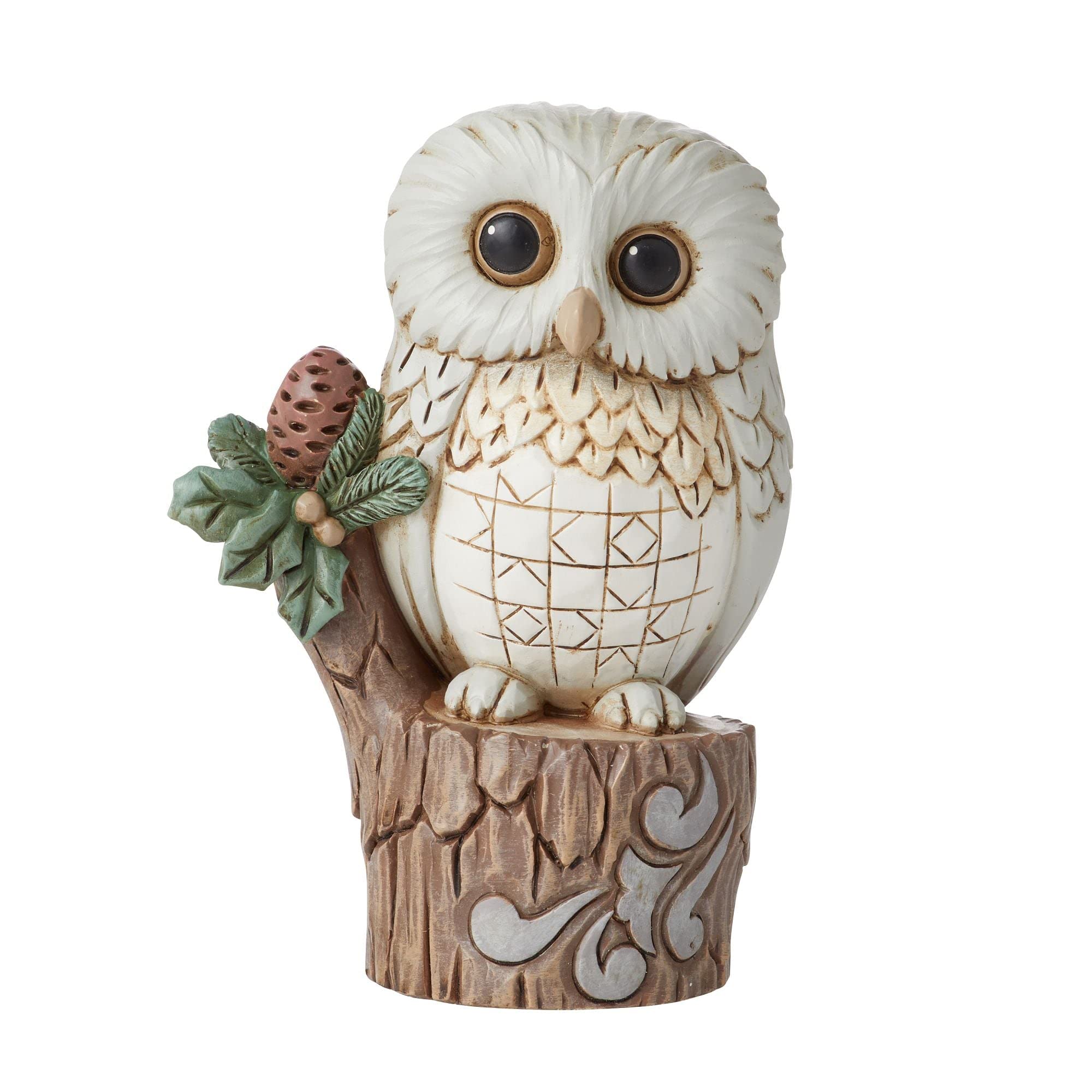 Jim Shore Heartwood Creek White Woodland Owl on Tree Stump Figurine, 4 Inch, Multicolor
