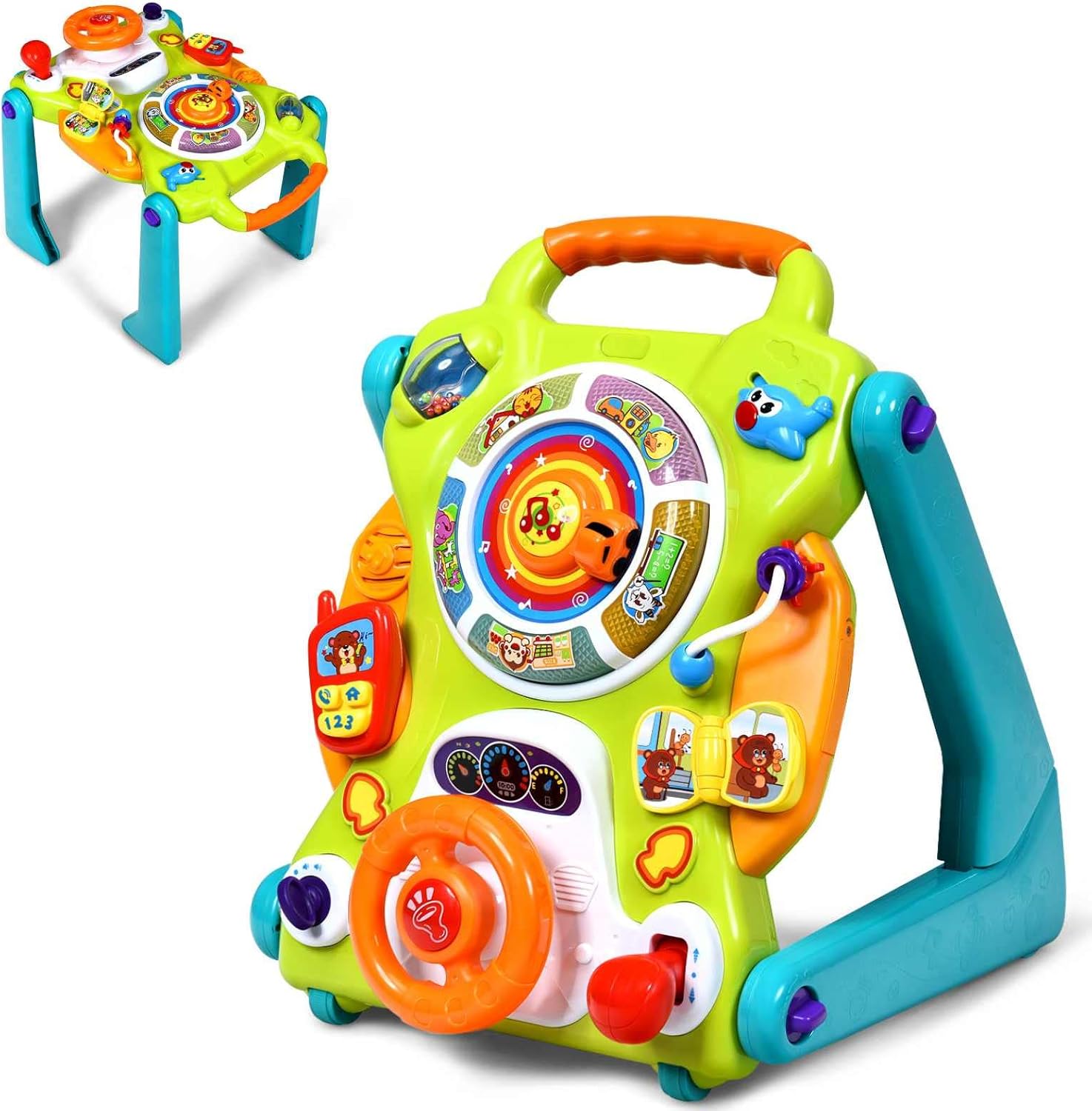 GYMAX Stand Baby Walker, 3 in 1 SittoStand Learning Walker with