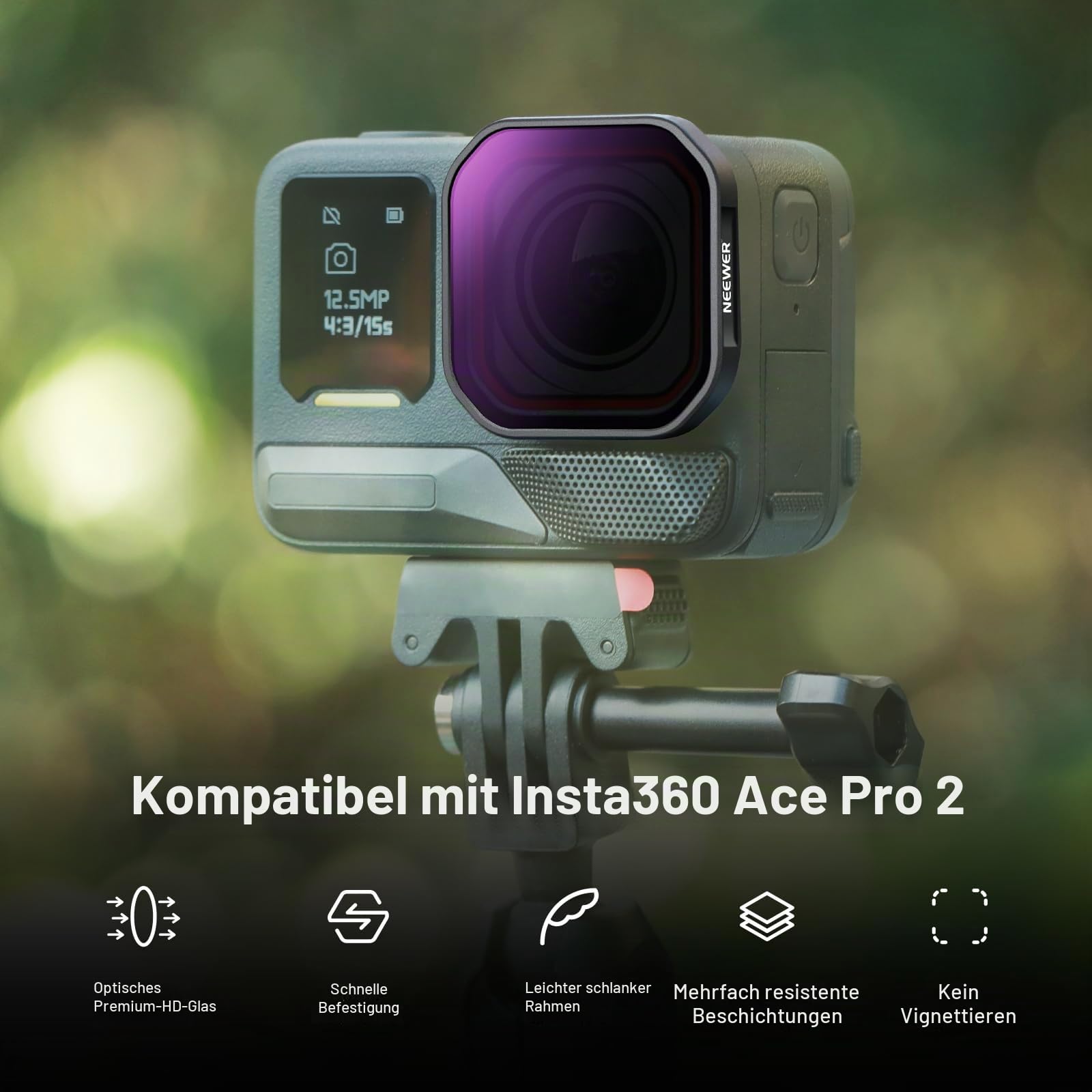 NEEWER 4er Pack ND/PL Filter Kompatibel mit Insta360 Ace Pro 2, ND8/PL+ND16/PL+ND32/PL+ND64/PL Graufilter Polfilter, Nicht kompatibel aktualisierten Version neu runden Objektivschutze,FL91