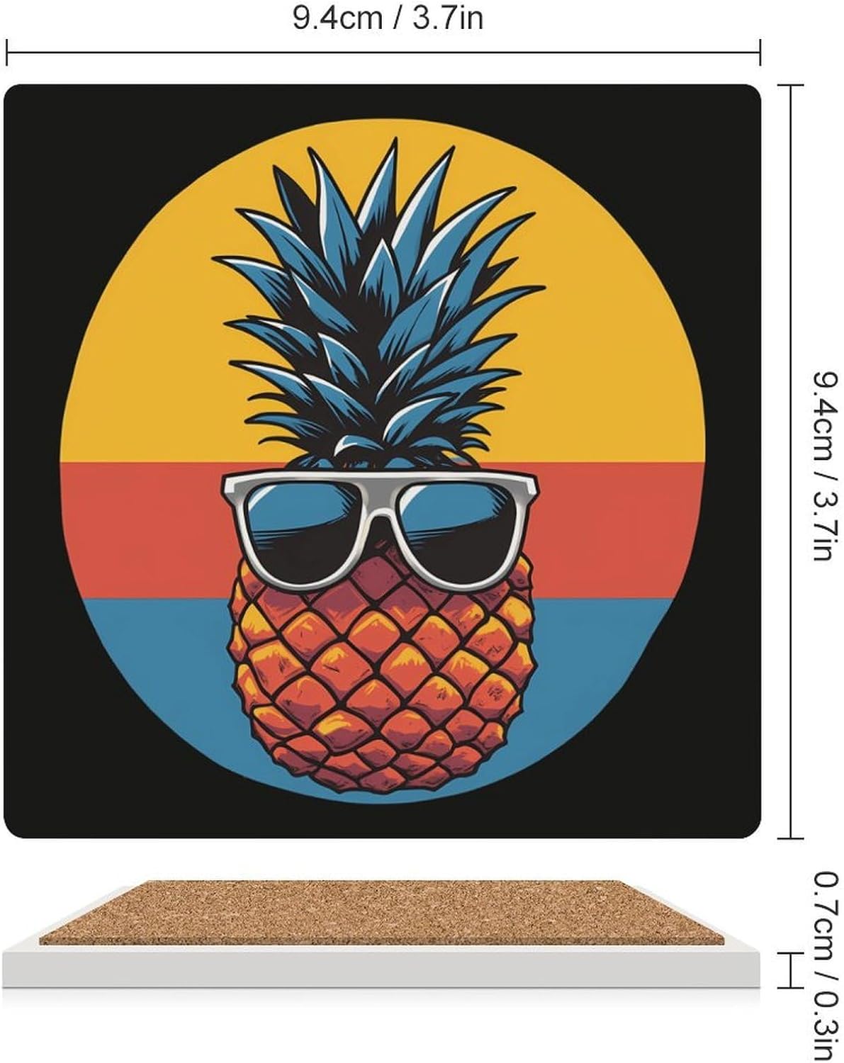 Vintage Pineapple Ceramic Coasters Set Square Drink Coasters Table Coaster for Kitchen Desktop Decor