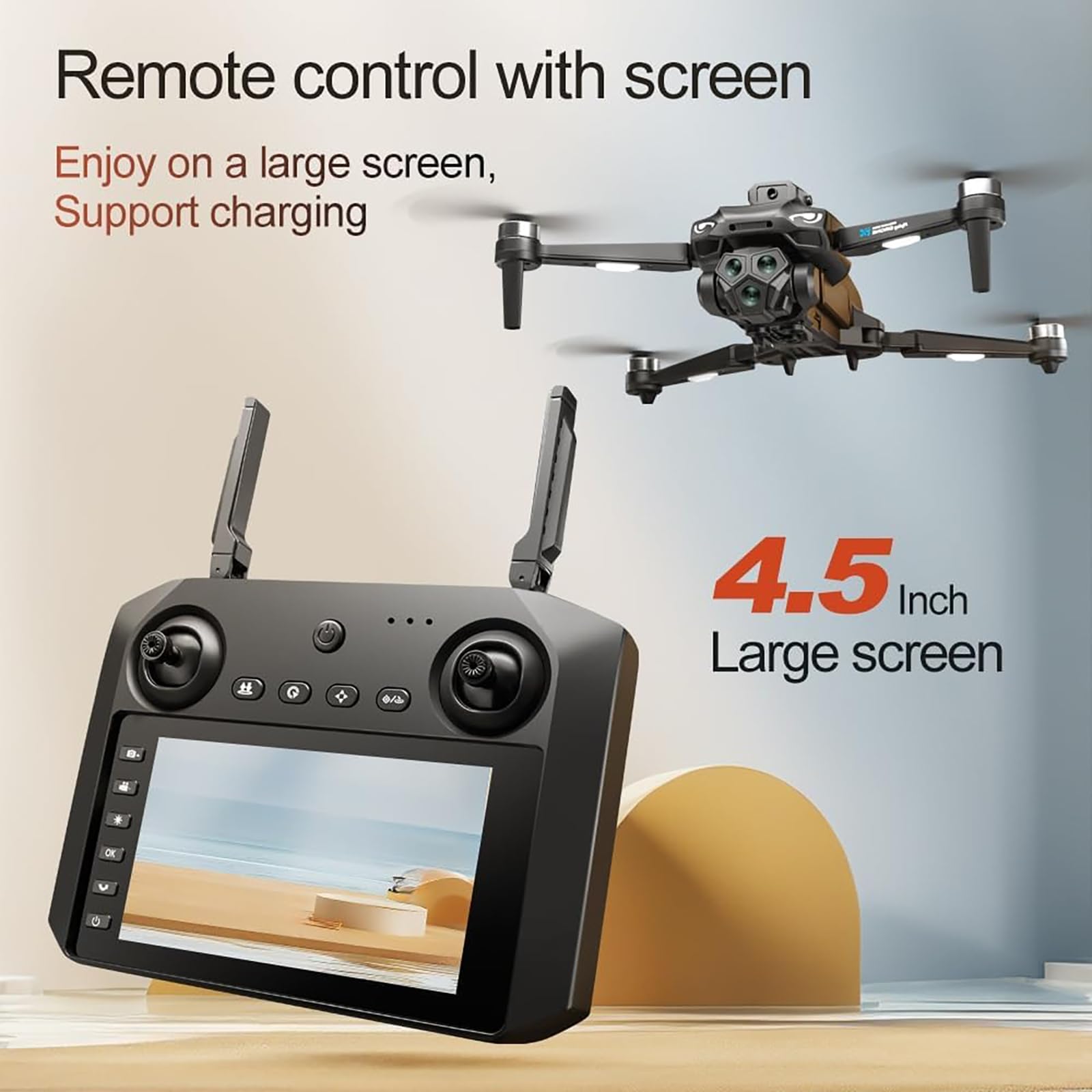 Dron 4K z regulowaną potrójną kamerą, silnikiem bezszczotkowym, funkcją GPS Return, funkcją unikania przeszkód 360°, 5-stopniową odpornością na wiatr, optycznym pozycjonowaniem przepływu