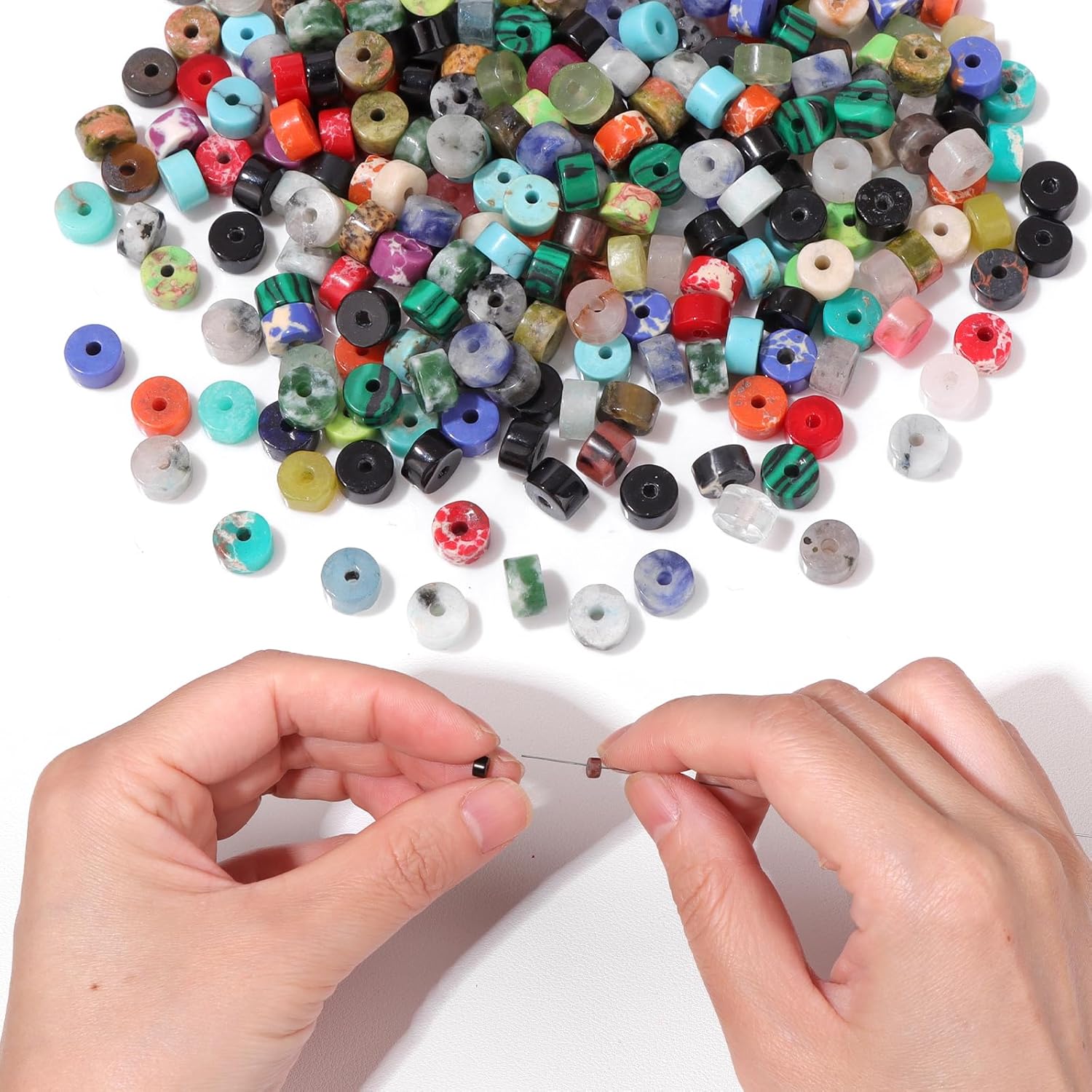 Natural Stone Tube Rondelle Gem Stone Spacer Loose Gemstones DIY Smooth Bead for Bracelet Necklace Earrings Jewelry Making(Natural Spacer Multicolor,4mm x 2mm 38cm) - Image 7