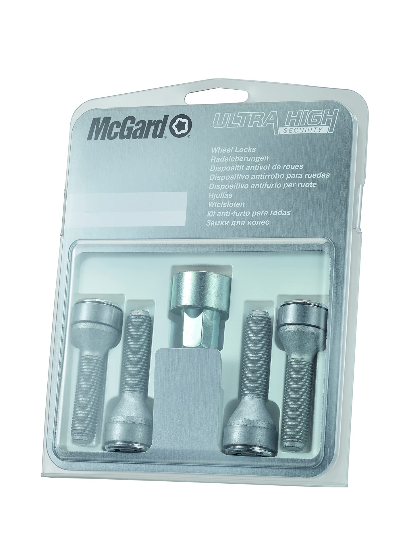 McGard 27.288SL – Set di viti di bloccaggio con anello girevole sulla testa, testa conica 60°, M14 x 1,5 SW19, lunghezza totale 55,4 mm, lunghezza gambo 34,0 mm, cromato