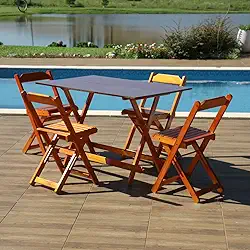 Jogo de Mesa 120x70 com 4 Cadeiras Dobráveis de Madeira - Mel Móveis Britz