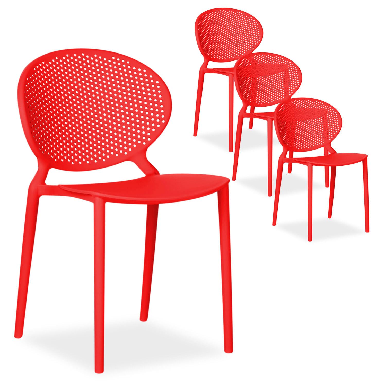 Homestyle4u 2469 Lot de 4 chaises de jardin empilables en plastique résistant aux intempéries Rouge