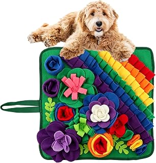 17.7''x17.7'' Snuffle Mat for Dogs, Encourages Natural Foraging Skills for Dogs, Slow Feeding Game Interactive Puzzle Dog Food Mat, Non-Slip Easy to Clean, Rainbow Sniff Mat