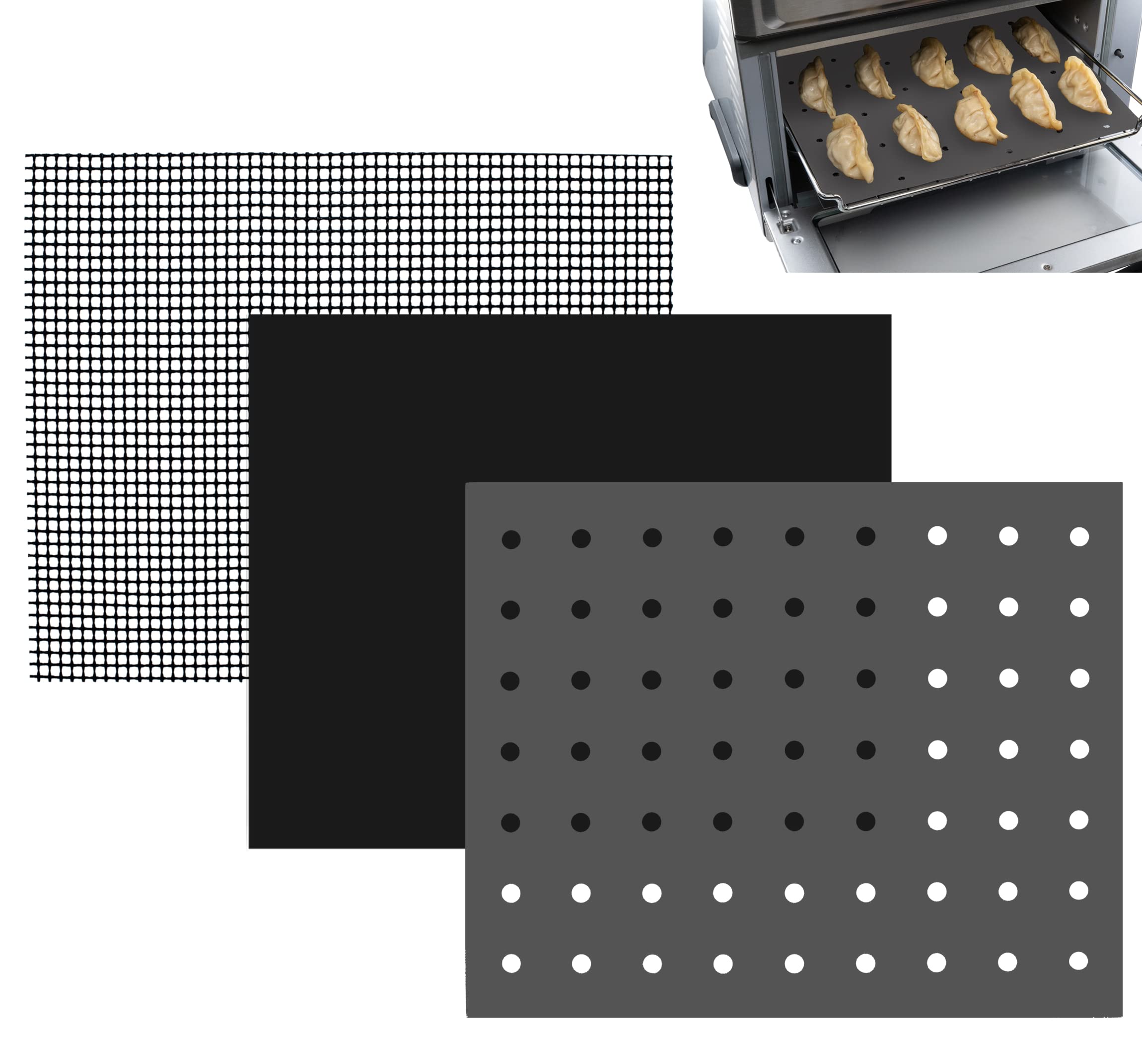 Reusable Liners for Toaster Oven Air Fryer 9 x 11 Accessories Compatible with Breville, Black & Decker, Cuisinart, Emeril Lagasse + More, Perforated Non-Stick Mats for Baking, Cooking, Oven Rack