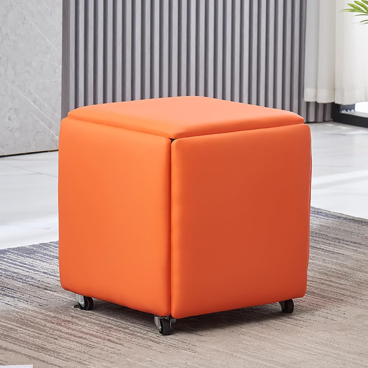 Sgabello cubo impilabile 5 in 1 in pelle PU con ruote girevoli poggiapiedi mobili per soggiorno e sala da pranzo Slish & Functal sedia 35,6 x 35,6 x 38,1 cm